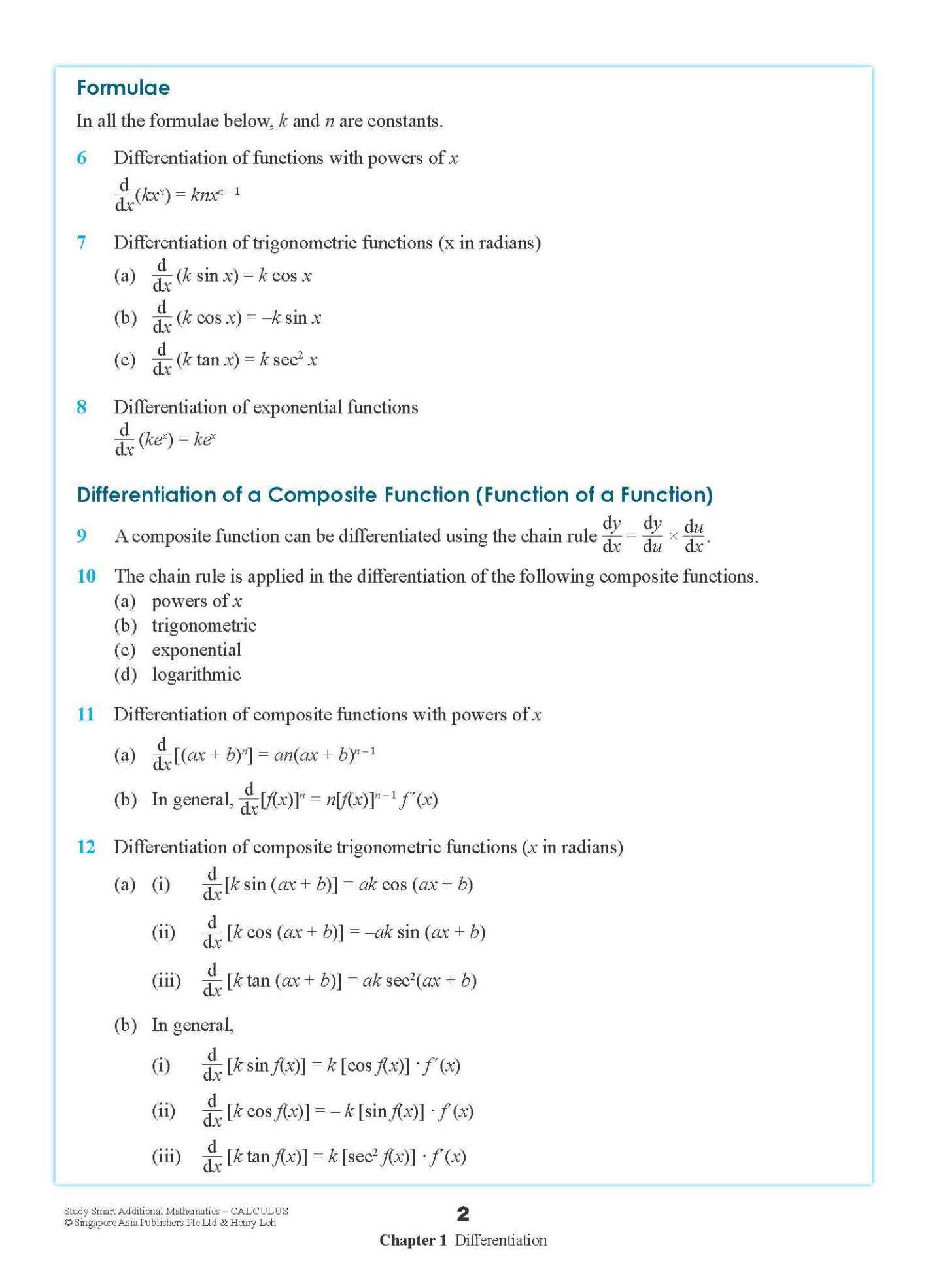 STUDY SMART Additional Mathematics CALCULUS For Upper Secondary Levels