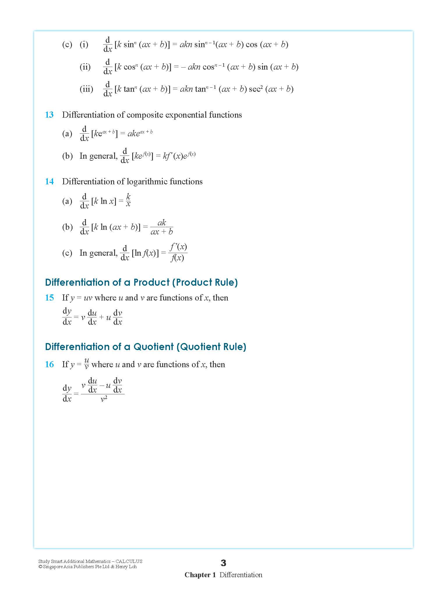 STUDY SMART Additional Mathematics CALCULUS For Upper Secondary Levels