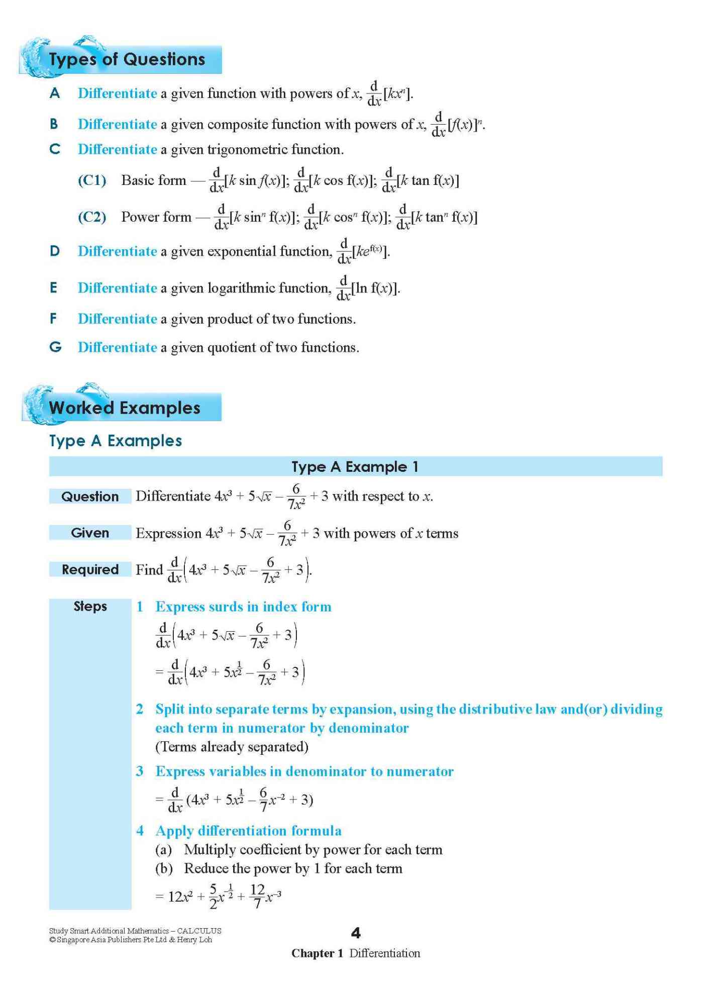 STUDY SMART Additional Mathematics CALCULUS For Upper Secondary Levels