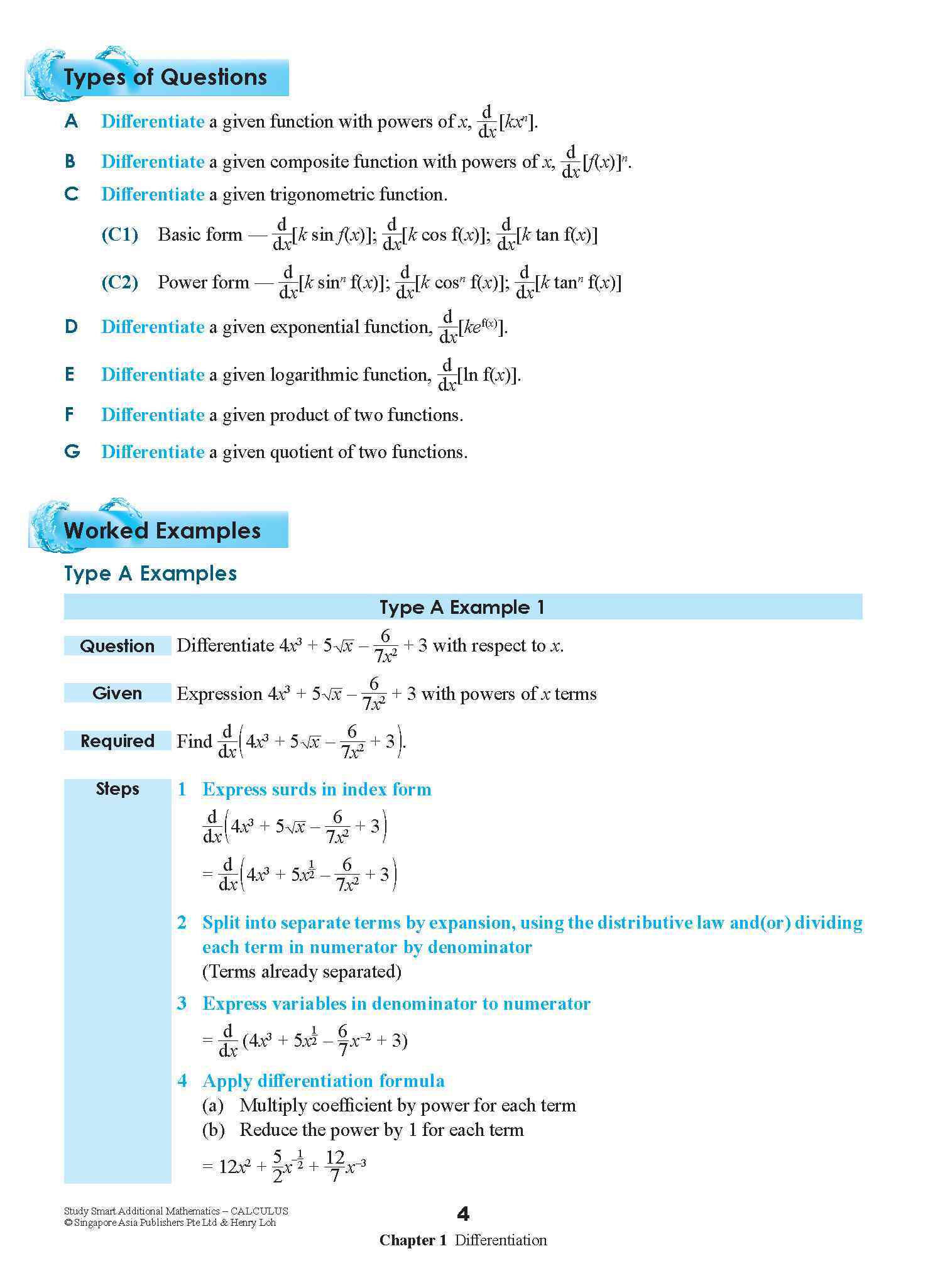 STUDY SMART Additional Mathematics CALCULUS For Upper Secondary Levels