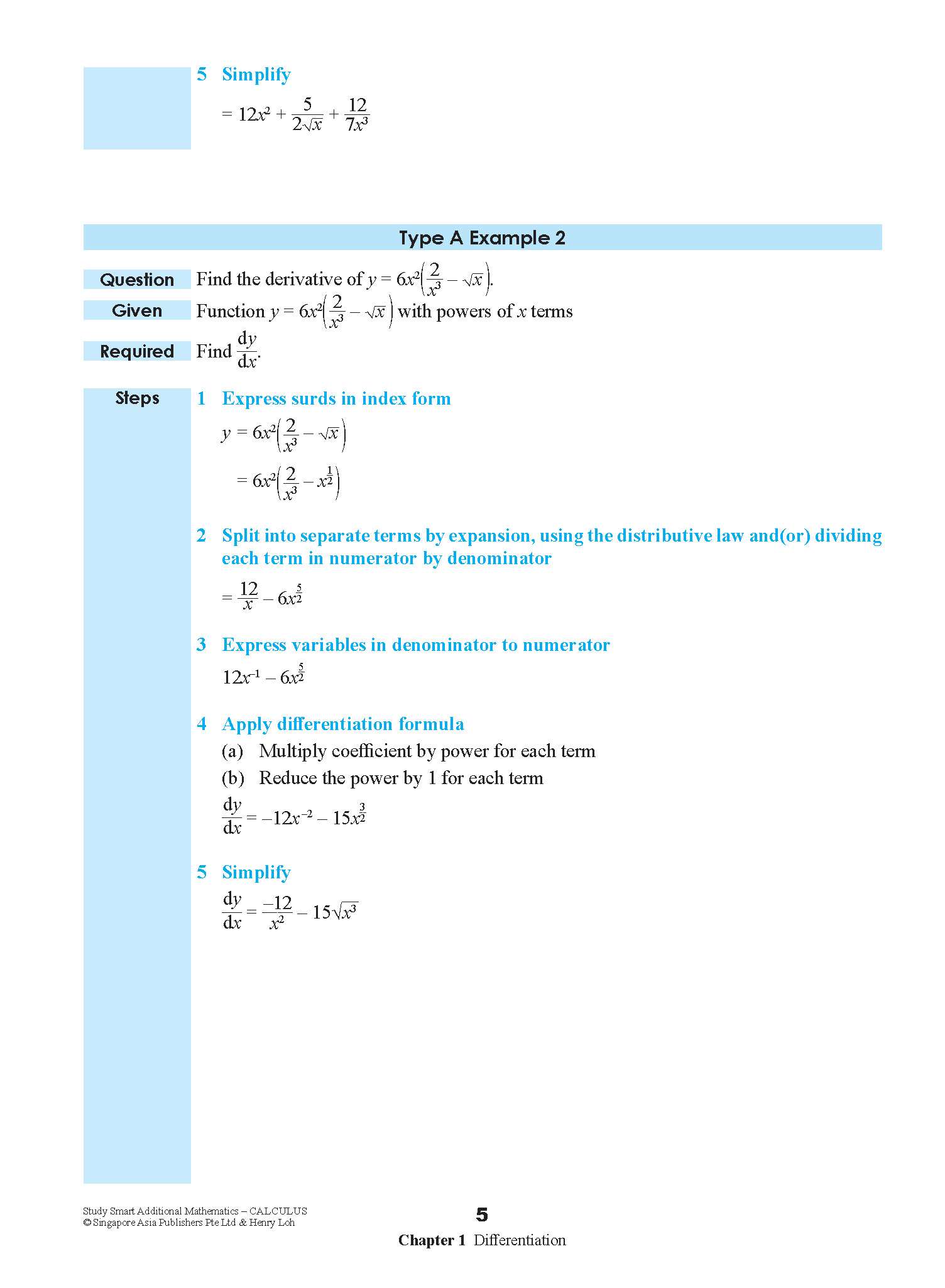 STUDY SMART Additional Mathematics CALCULUS For Upper Secondary Levels