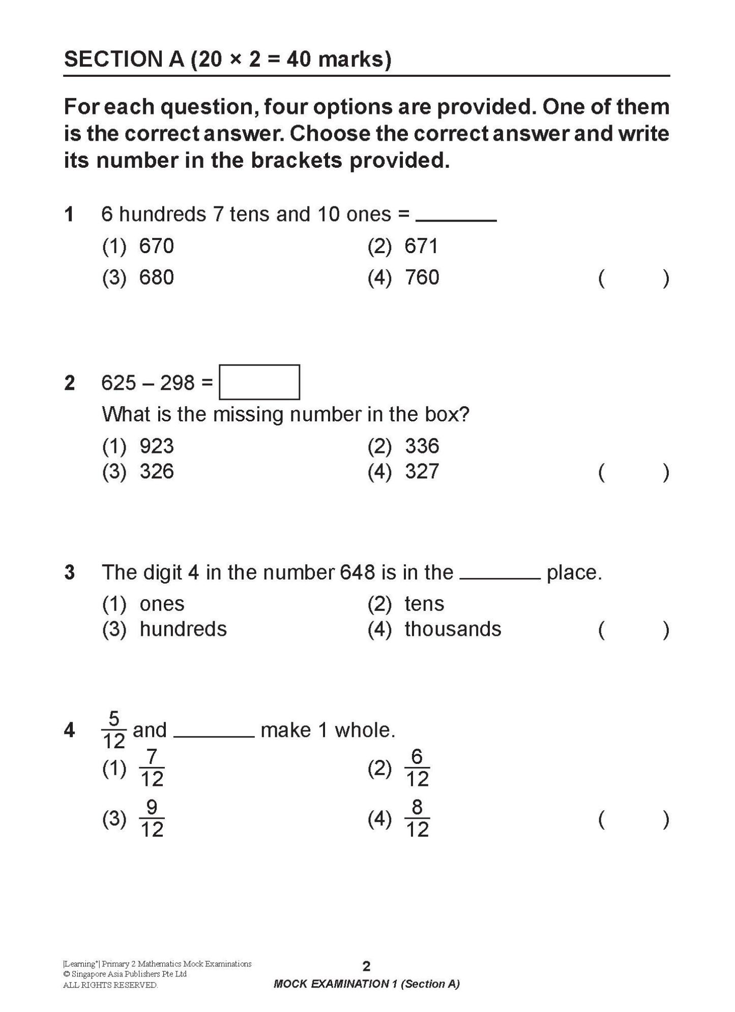 LEARNING+ Primary 2 Mathematics Mock Examinations
