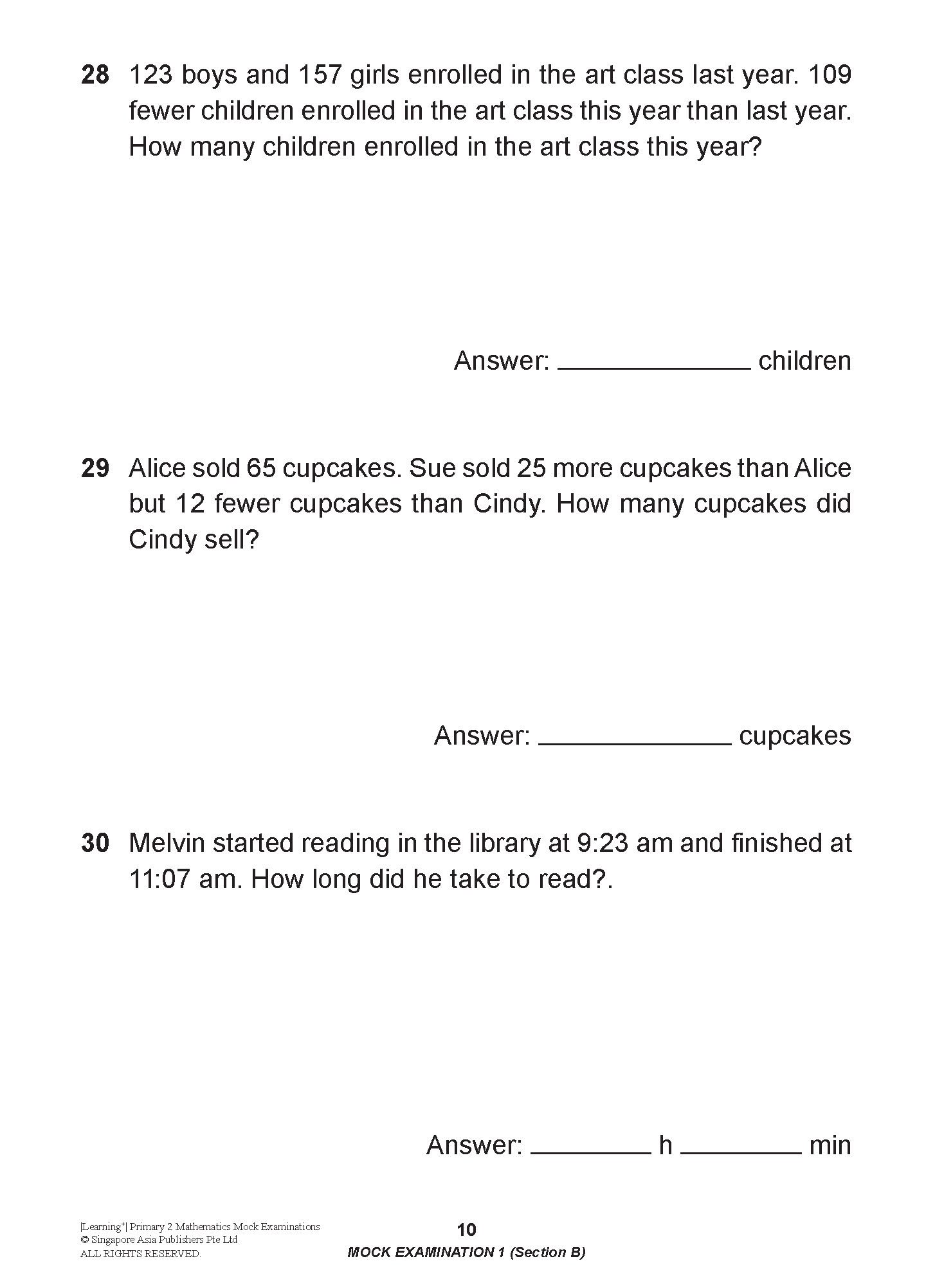 LEARNING+ Primary 2 Mathematics Mock Examinations