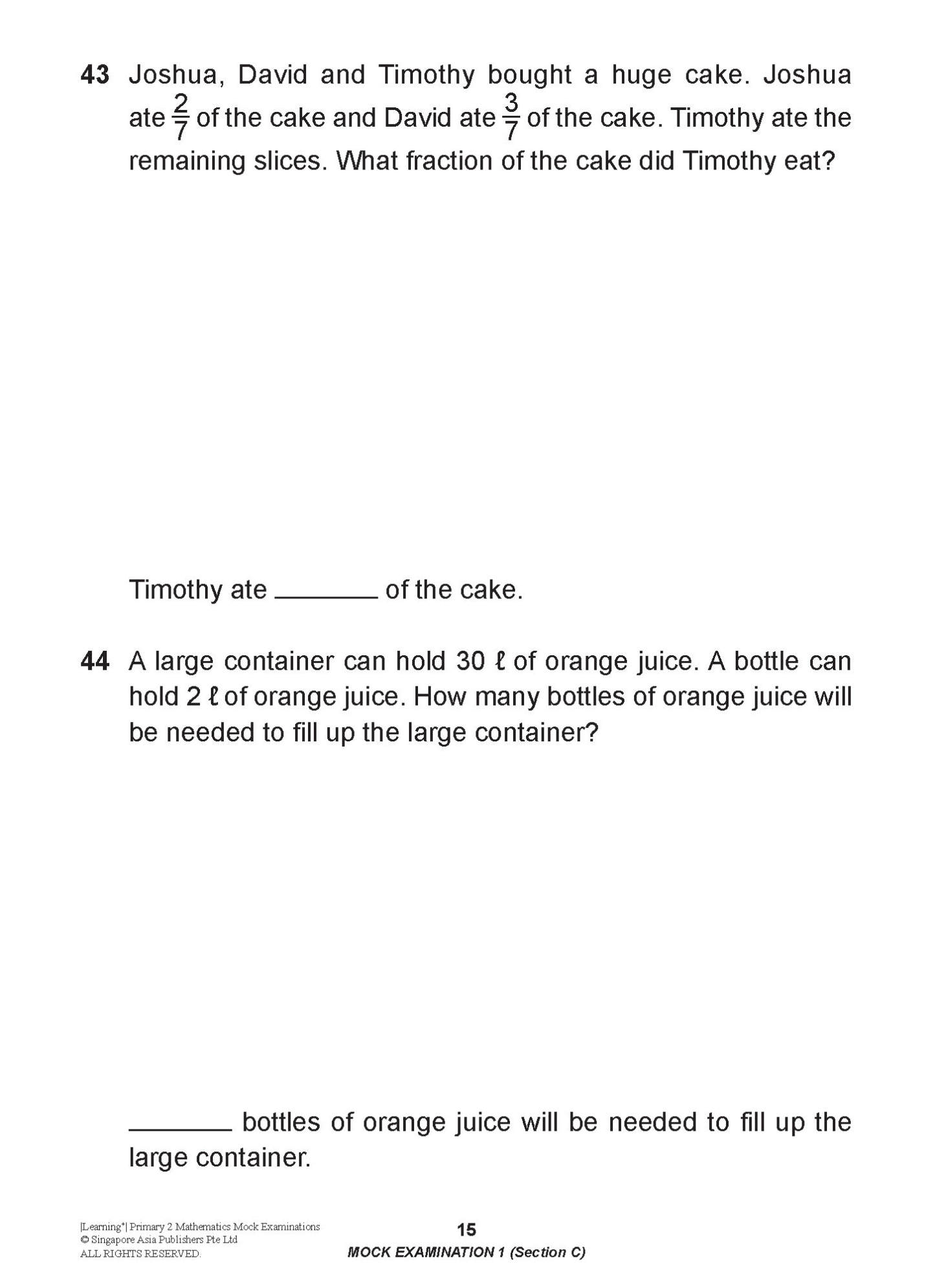 LEARNING+ Primary 2 Mathematics Mock Examinations
