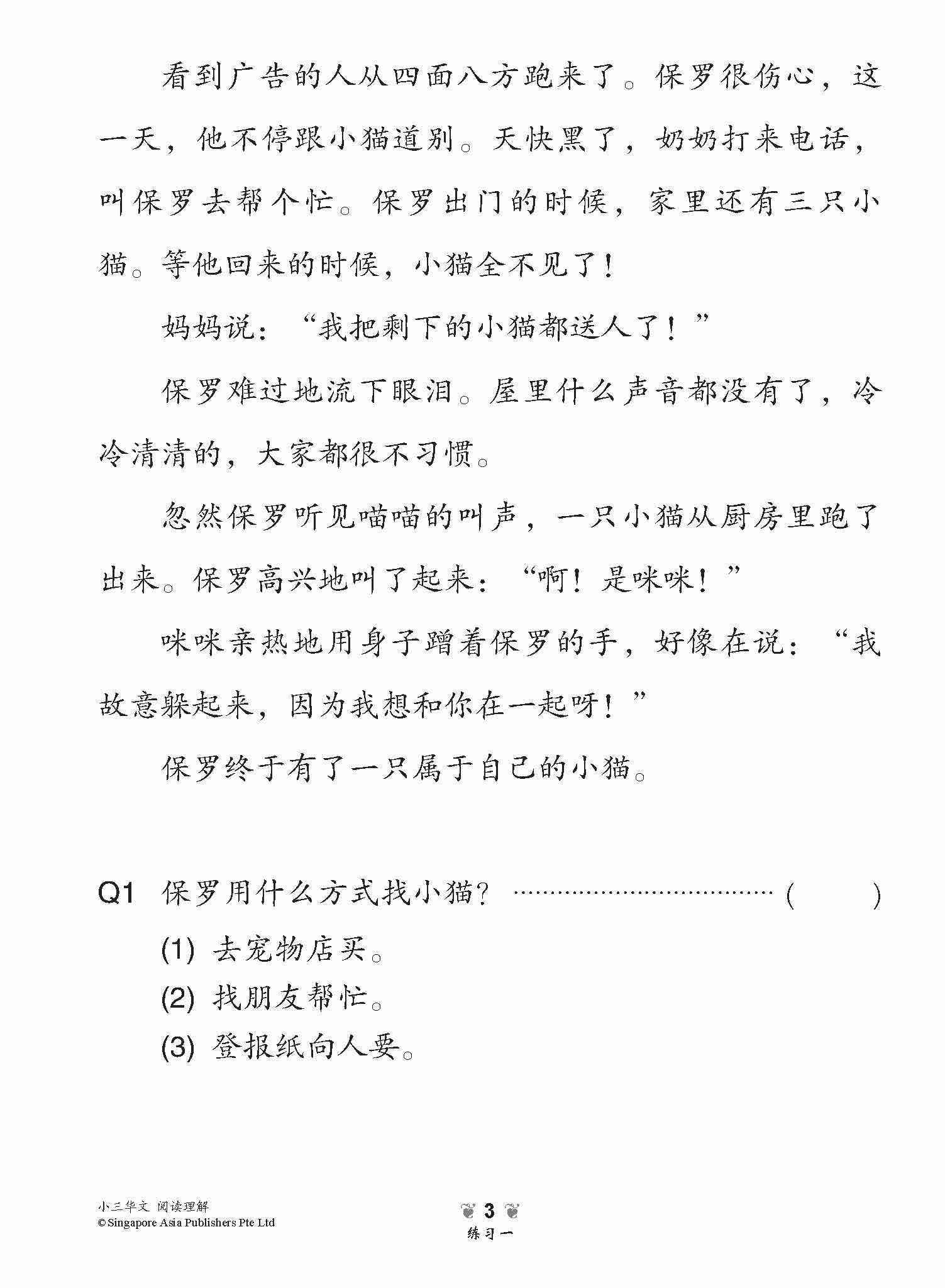 小学加分练习 小三华文阅读理解 / Reading Comprehension Exercises For Primary 3 [Chinese]