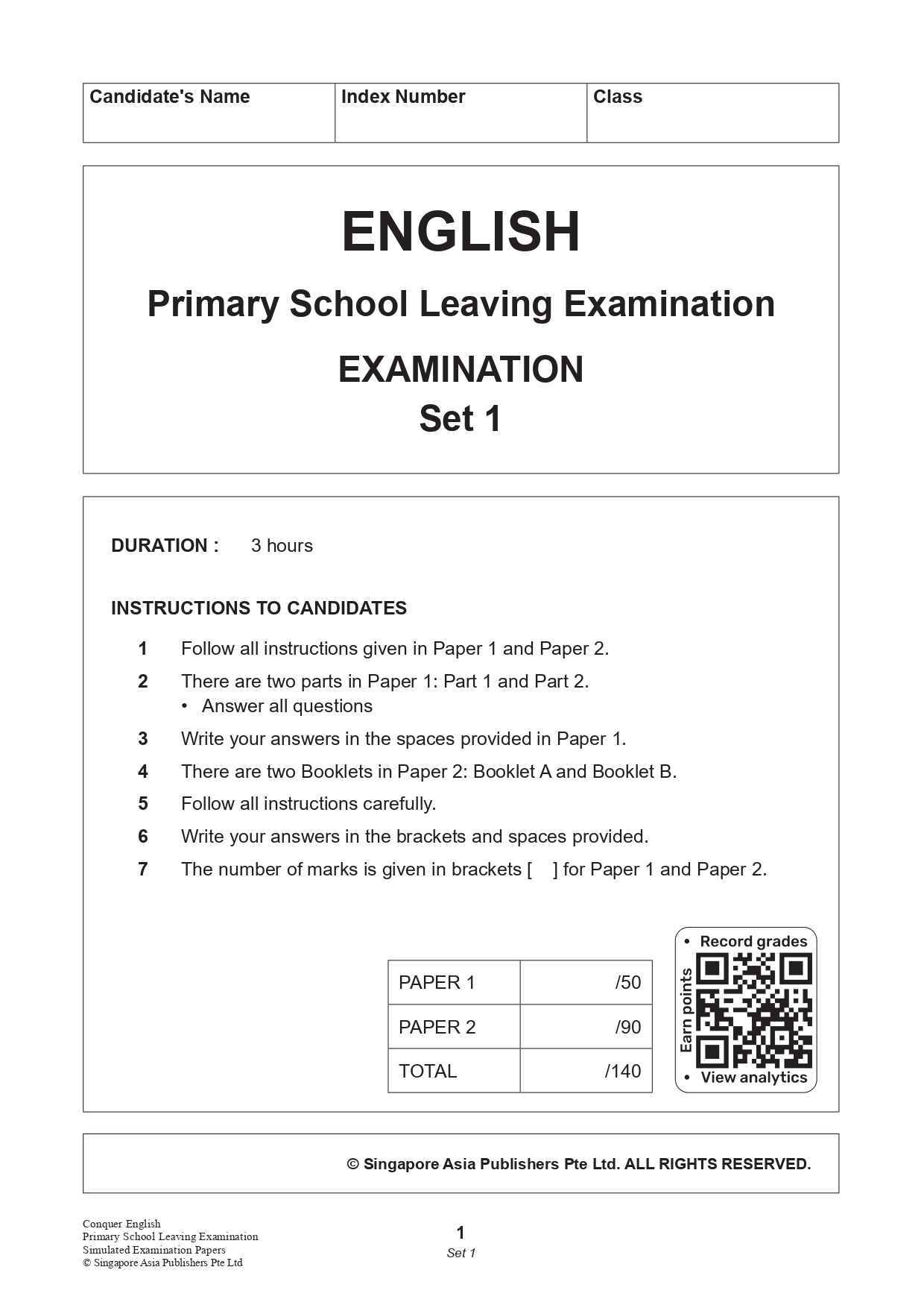 Conquer English Primary School Leaving Examination – Simulated Examination Papers