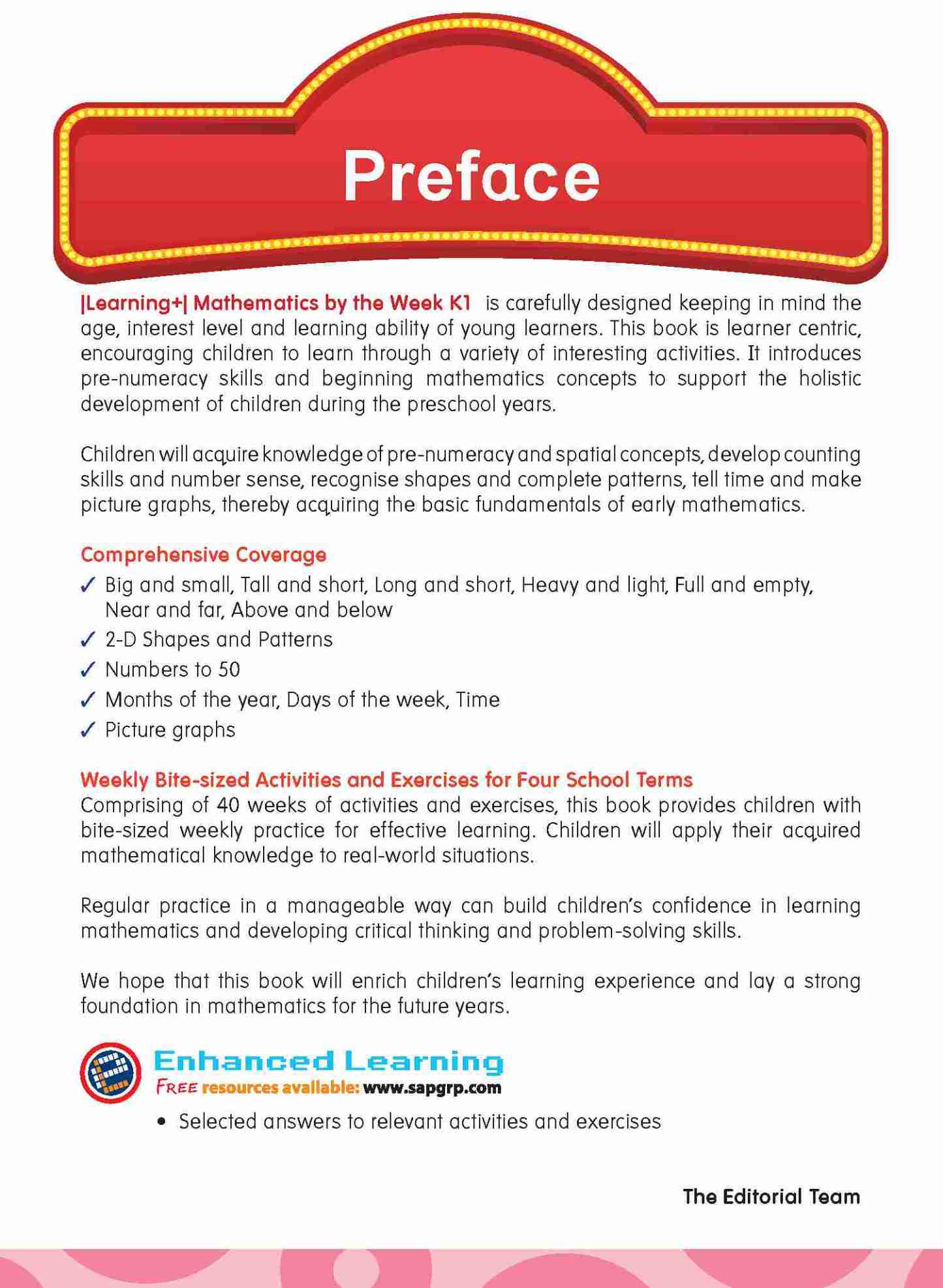 LEARNING+ MATHEMATICS by the WEEK Kindergarten 1