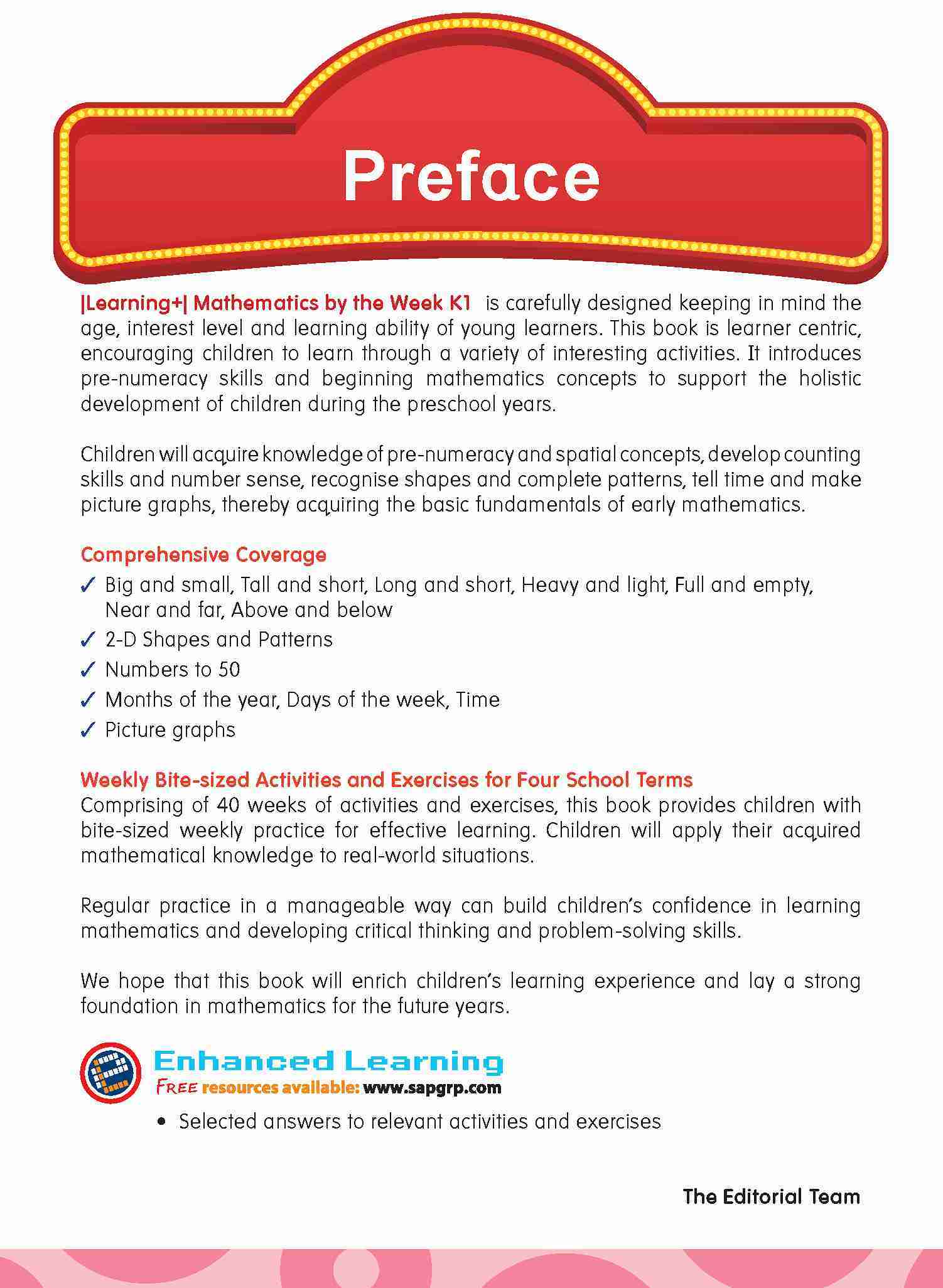 LEARNING+ MATHEMATICS by the WEEK Kindergarten 1