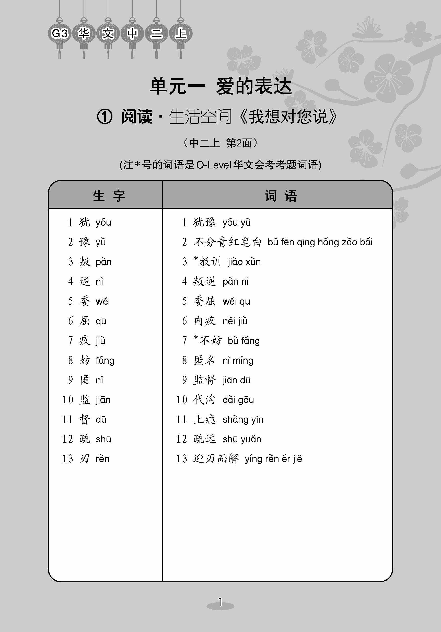 中学二年级 G3华文 课文字词手册 (二上) / A Handbook Of Vocabulary For Secondary 2A [G3 Chinese]