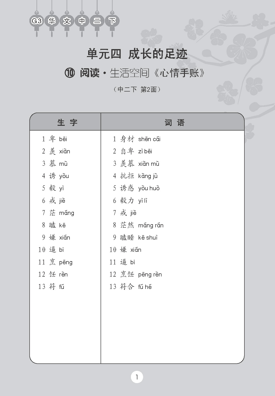 中学二年级 G3华文 课文字词手册 (二下) / A Handbook Of Vocabulary For Secondary 2B [G3 Chinese]