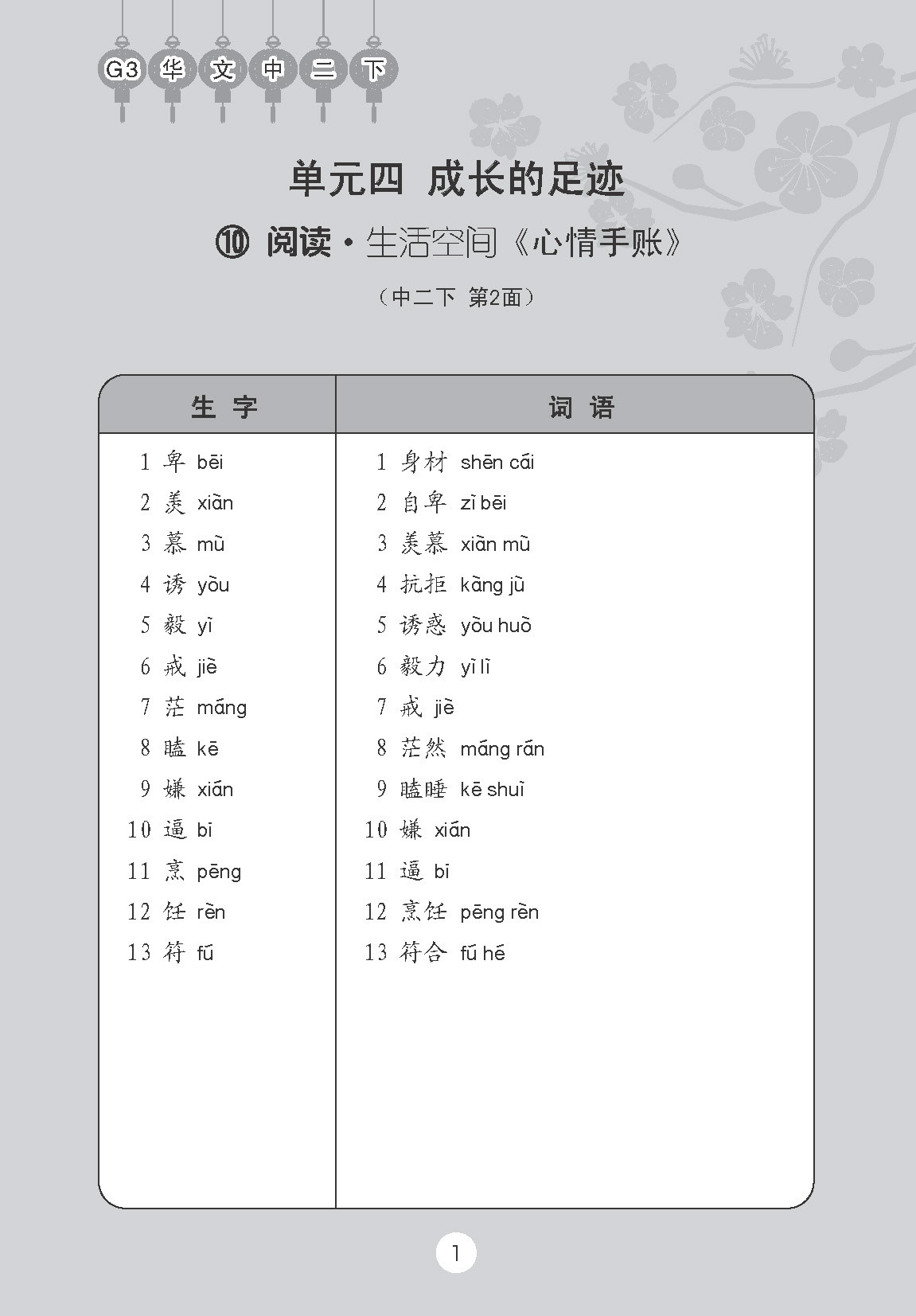 中学二年级 G3华文 课文字词手册 (二下) / A Handbook Of Vocabulary For Secondary 2B [G3 Chinese]