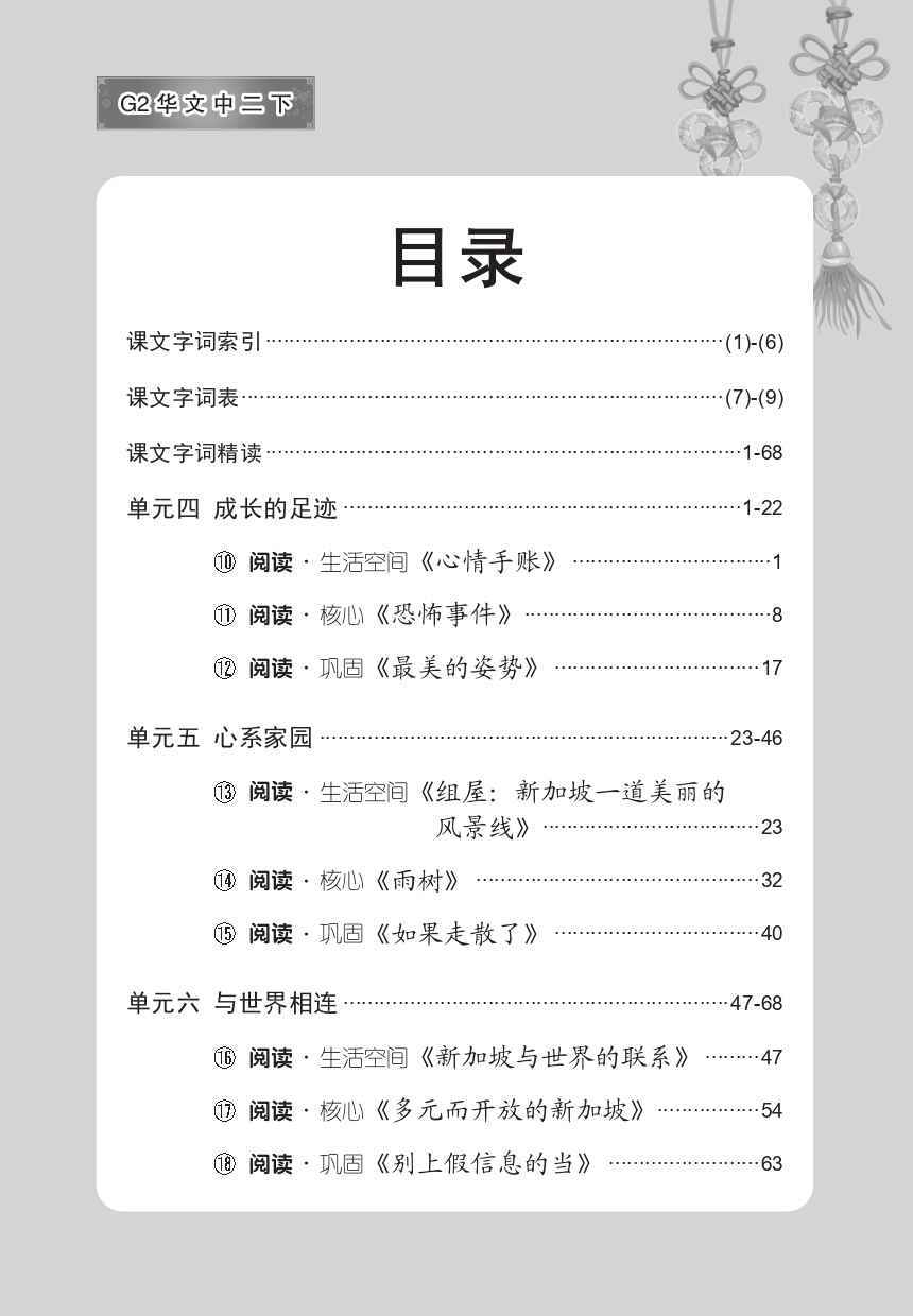 中学二年级G2华文课文字词手册 (二下) (A Handbook of Vocabulary For Secondary 2B[G2 Chinese])