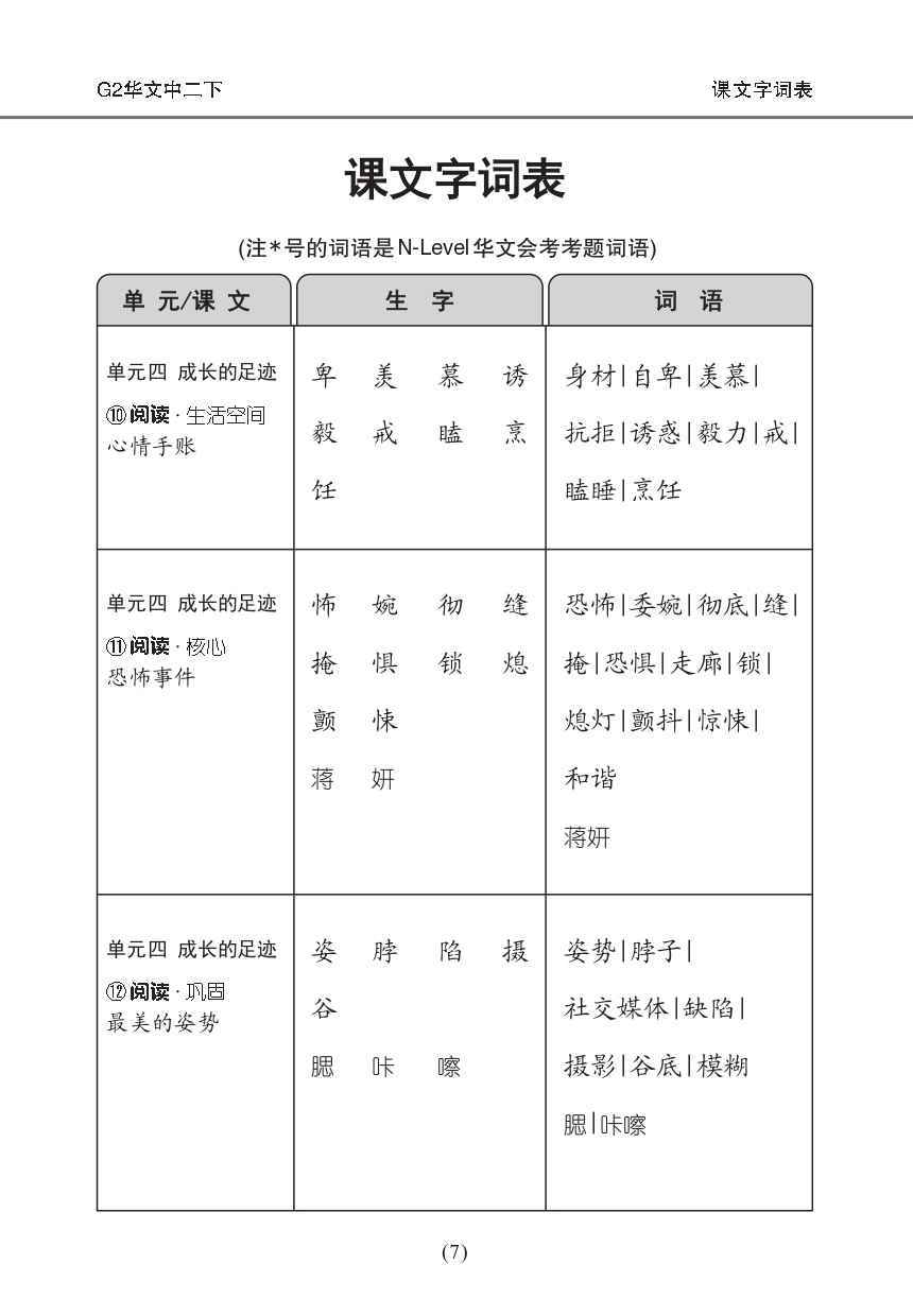 中学二年级G2华文课文字词手册 (二下) (A Handbook of Vocabulary For Secondary 2B[G2 Chinese])