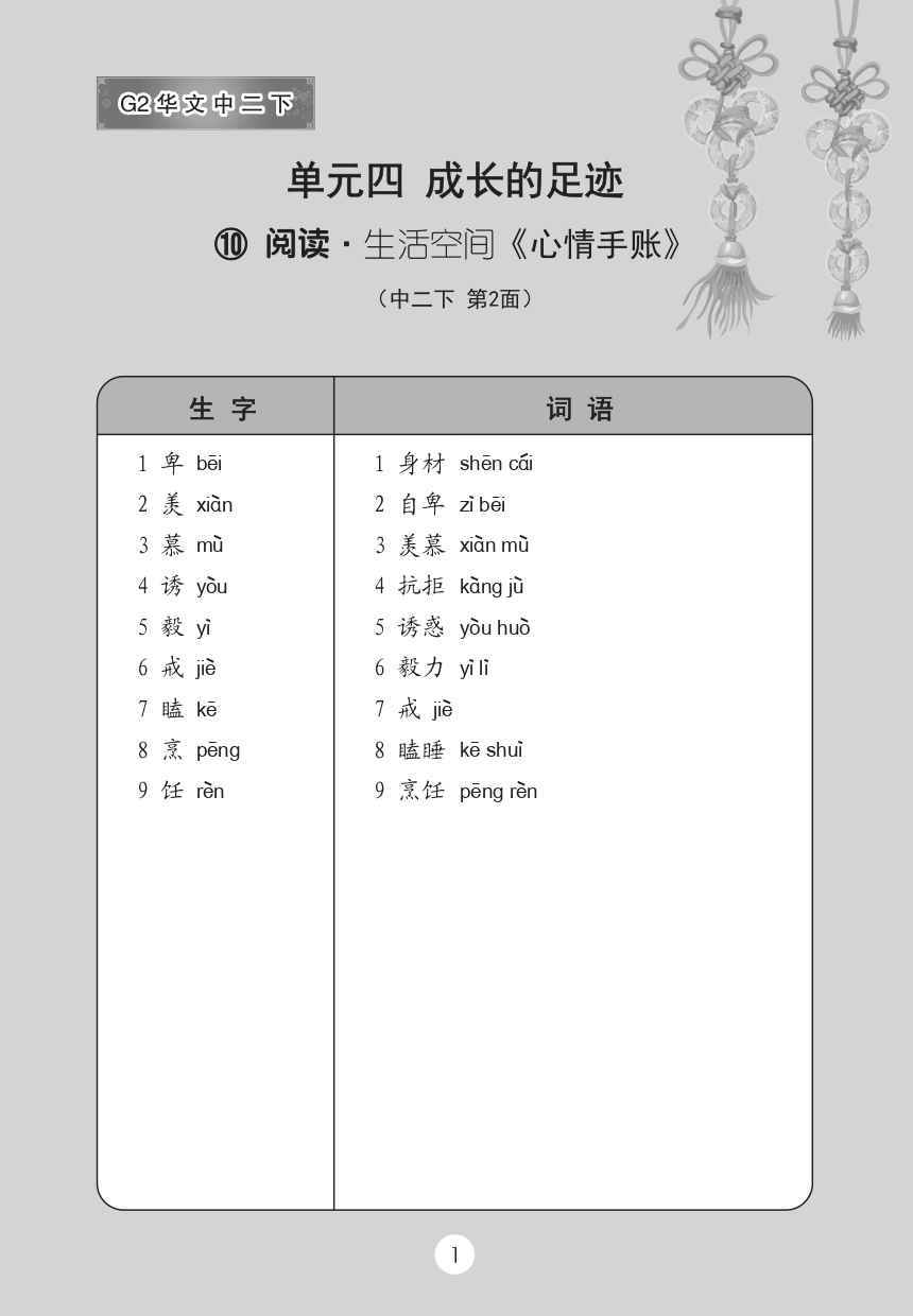 中学二年级G2华文课文字词手册 (二下) (A Handbook of Vocabulary For Secondary 2B[G2 Chinese])