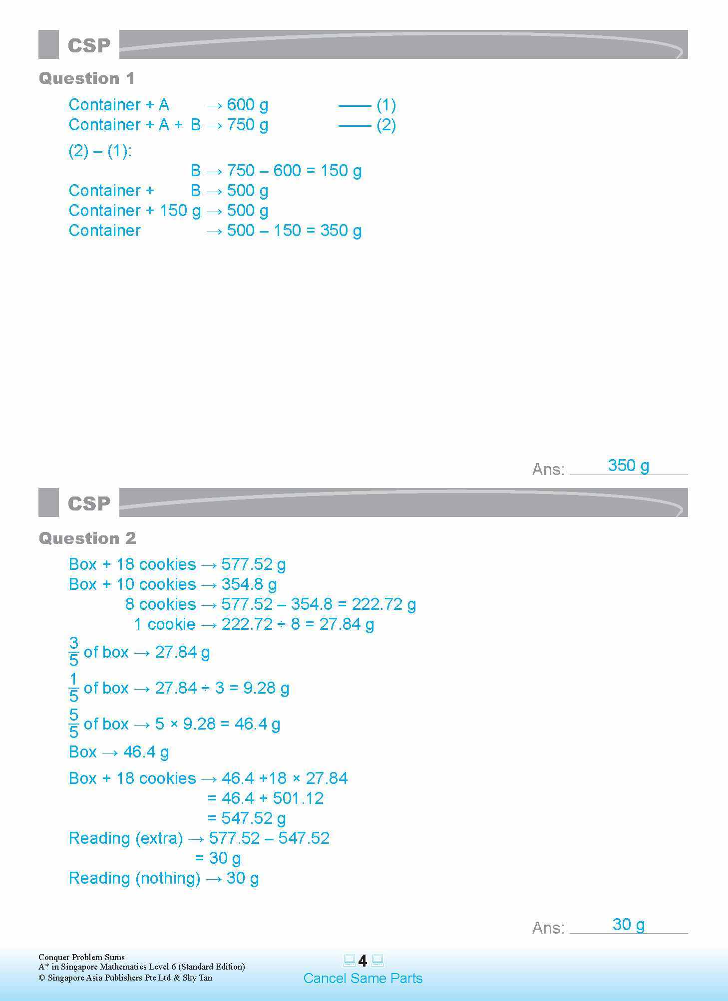 Conquer PROBLEM SUMS A* IN SINGAPORE MATHEMATICS (Standard Edition) LEVEL 6