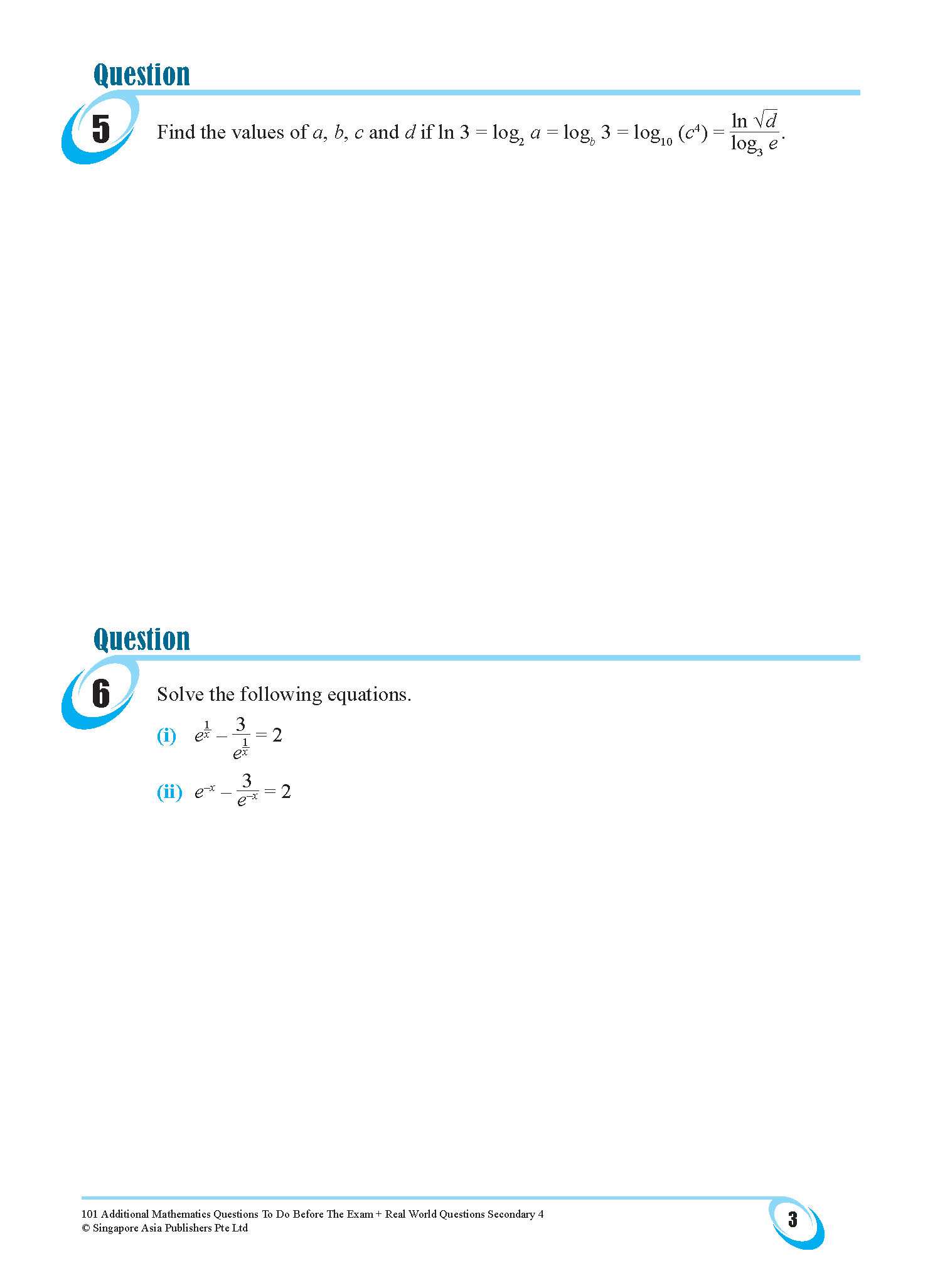101 Additional Mathematics Questions To Do Before The Exam + Real World Questions Secondary 4