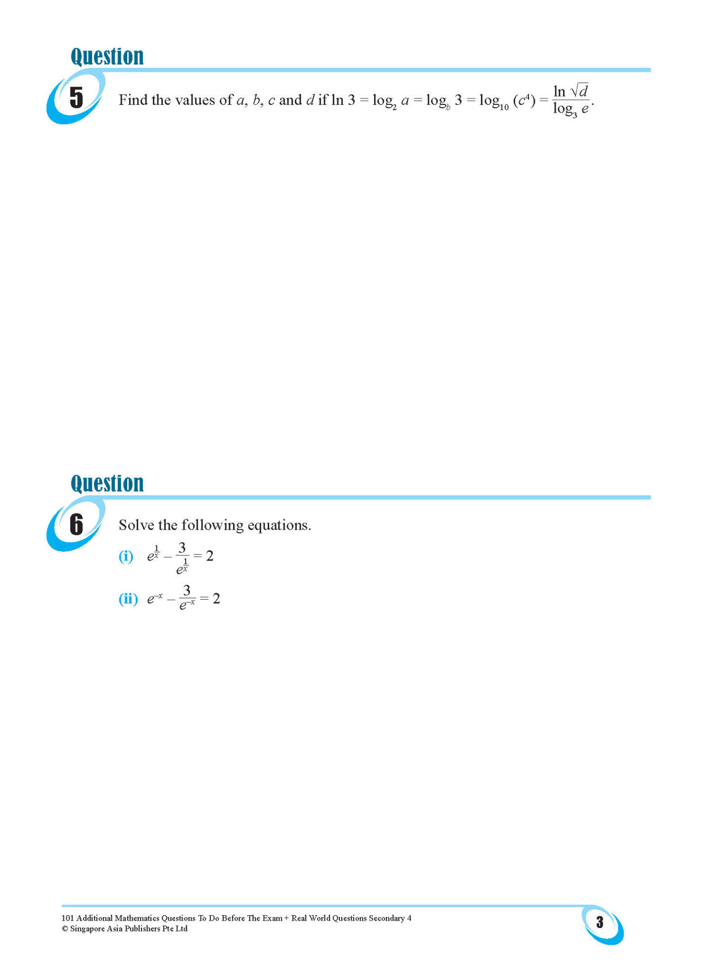 101 Additional Mathematics Questions To Do Before The Exam + Real World Questions Secondary 4