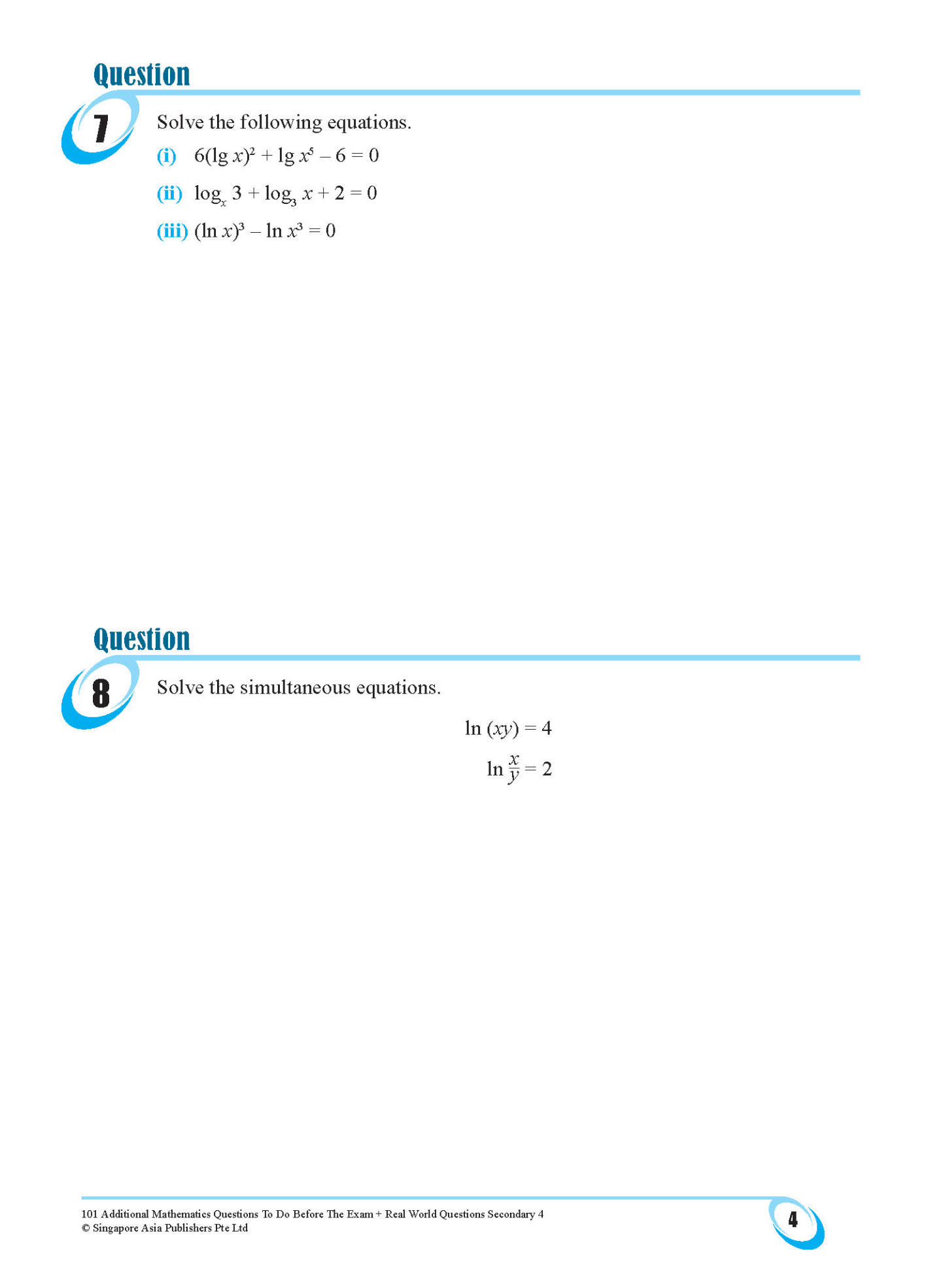101 Additional Mathematics Questions To Do Before The Exam + Real World Questions Secondary 4