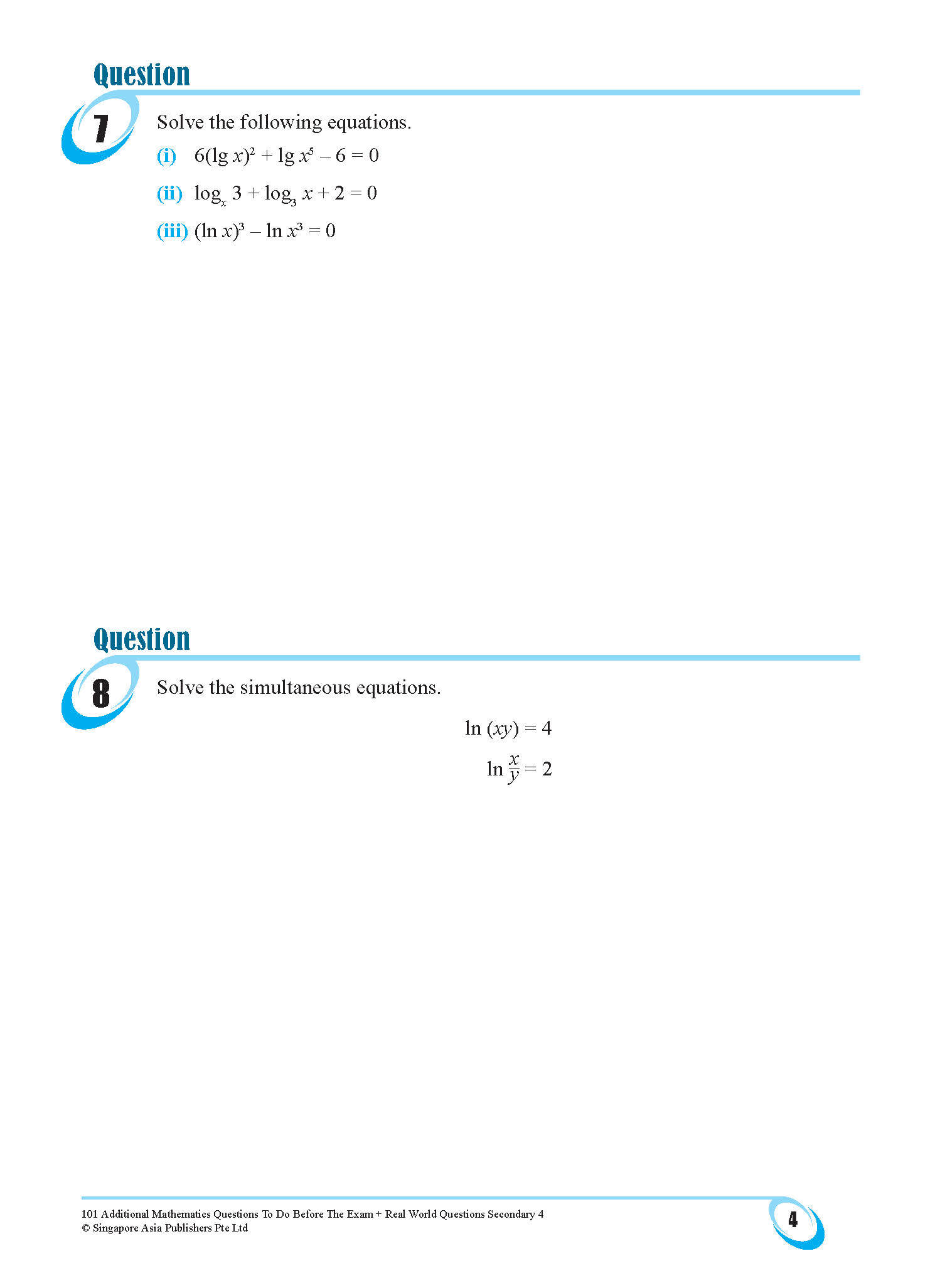 101 Additional Mathematics Questions To Do Before The Exam + Real World Questions Secondary 4