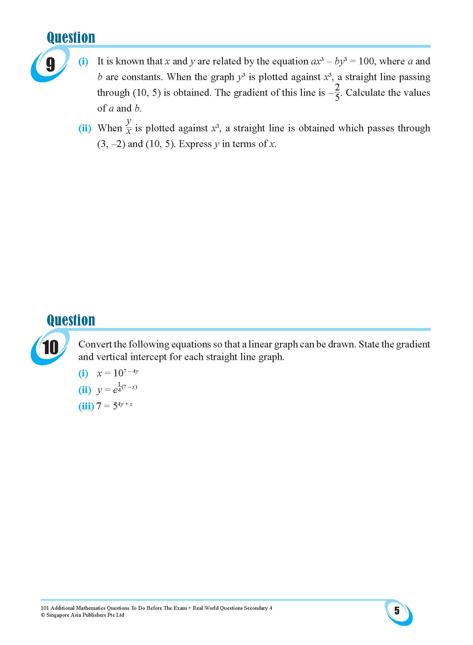 101 Additional Mathematics Questions To Do Before The Exam + Real World Questions Secondary 4