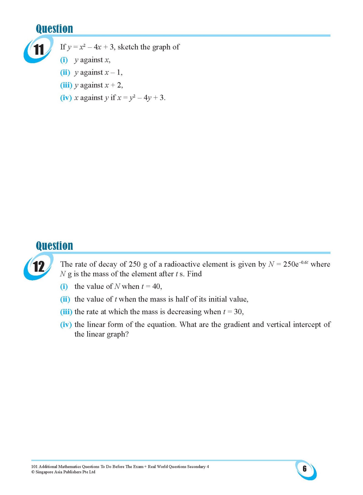 101 Additional Mathematics Questions To Do Before The Exam + Real World Questions Secondary 4
