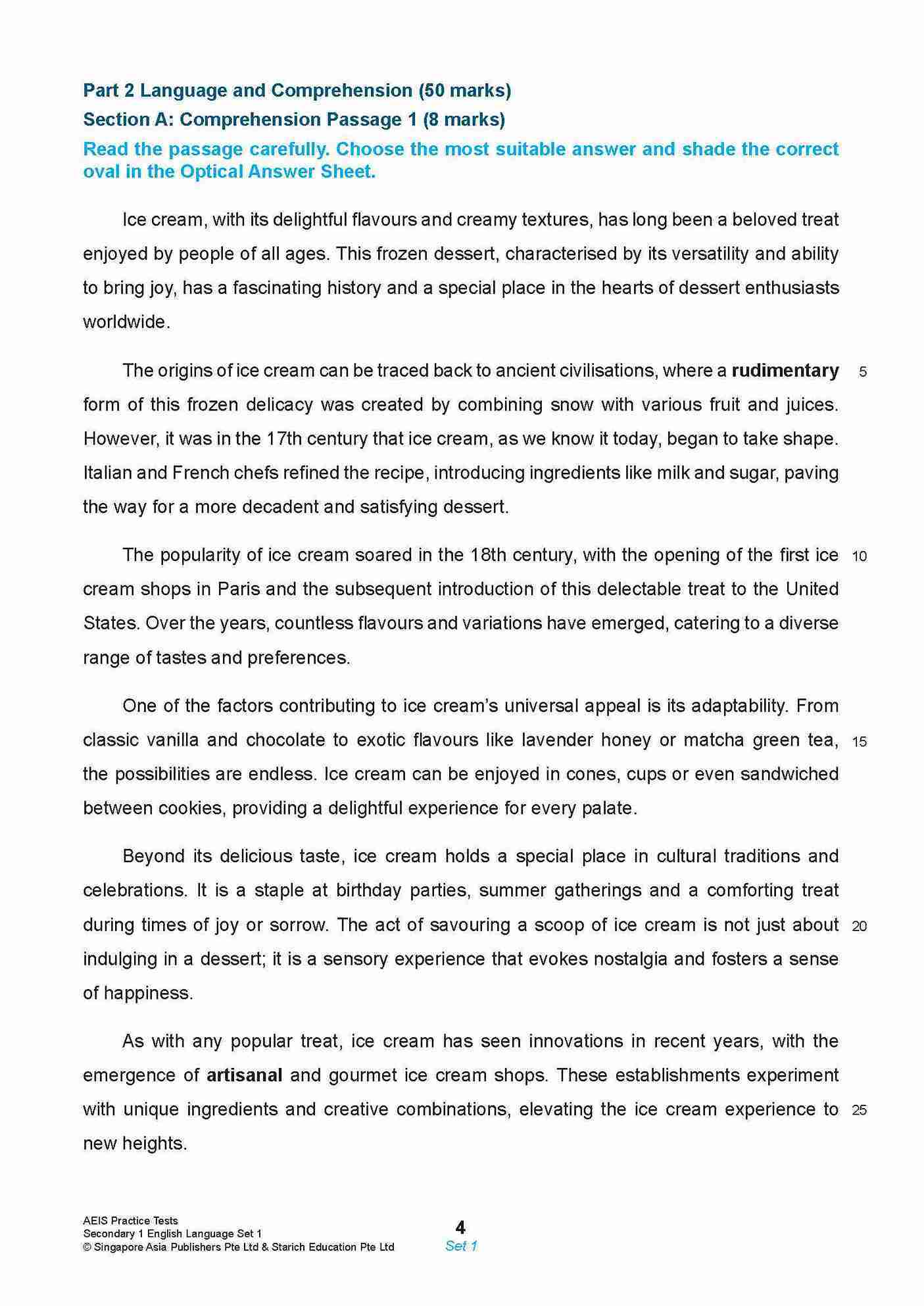 AEIS Practice Tests ENGLISH – Secondary 1 (12 to 14+ Years)