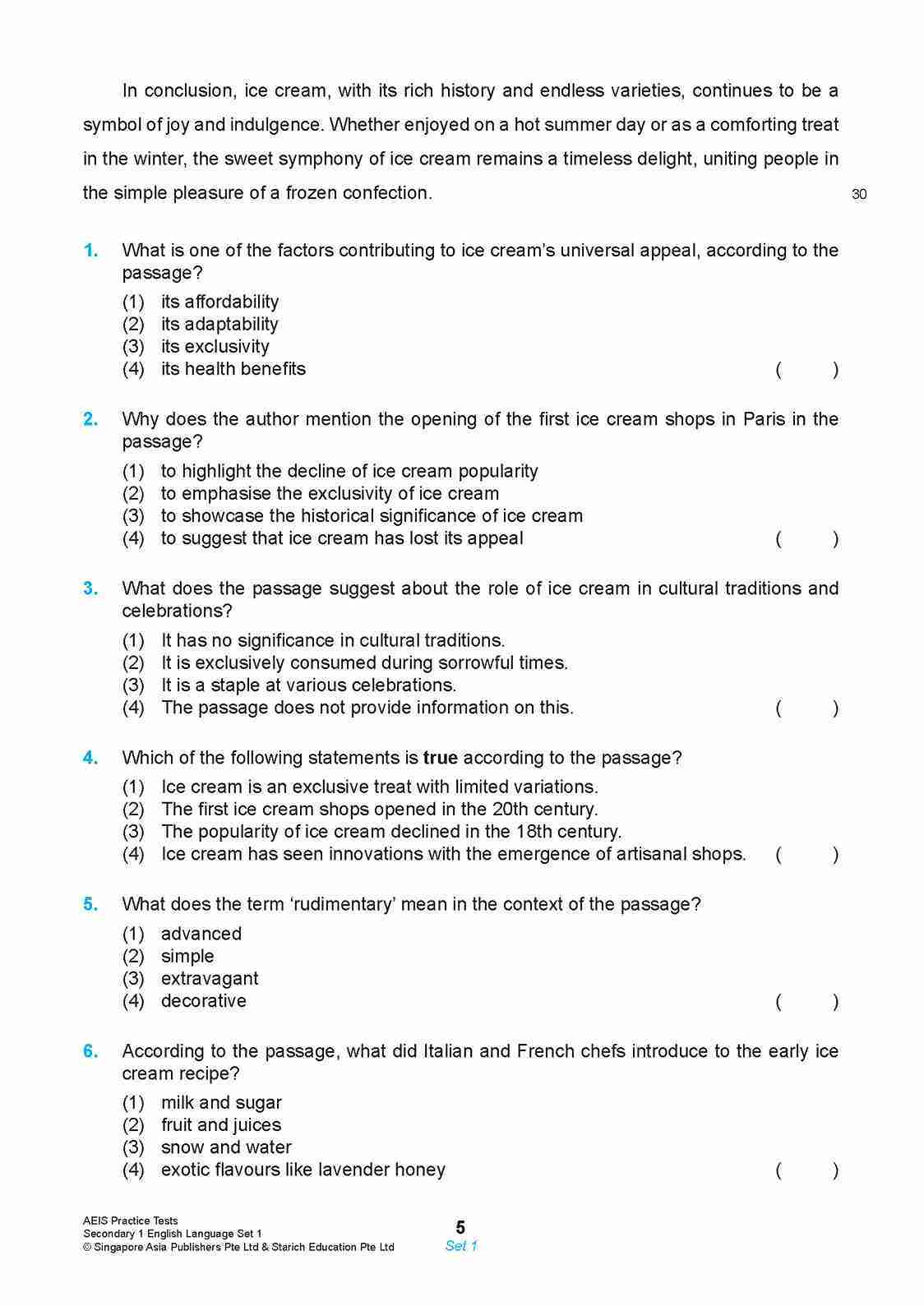 AEIS Practice Tests ENGLISH – Secondary 1 (12 to 14+ Years)