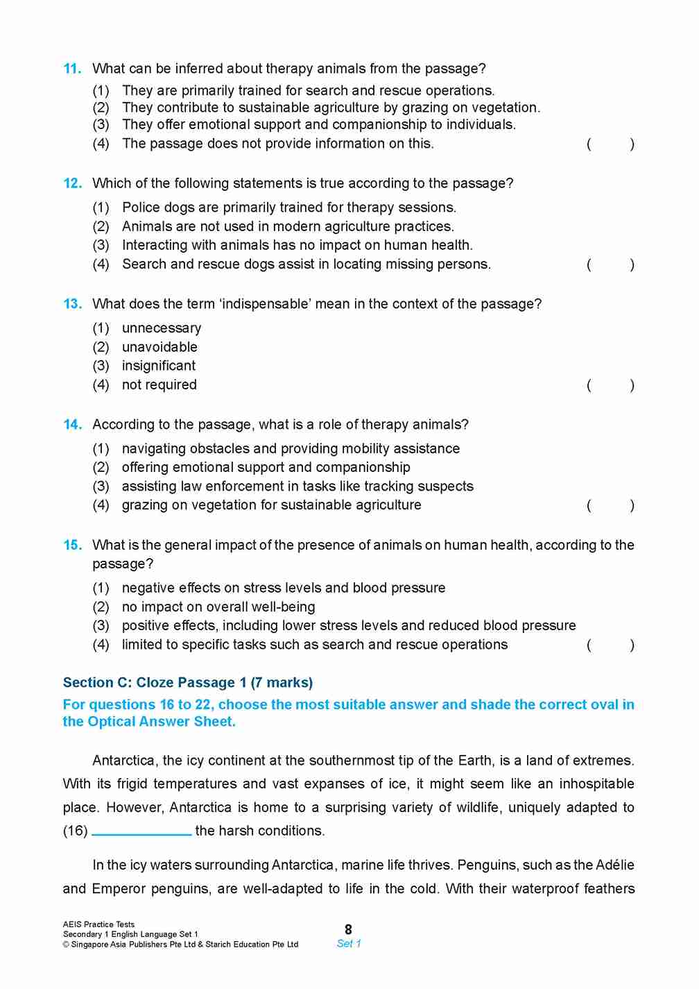 AEIS Practice Tests ENGLISH – Secondary 1 (12 to 14+ Years)