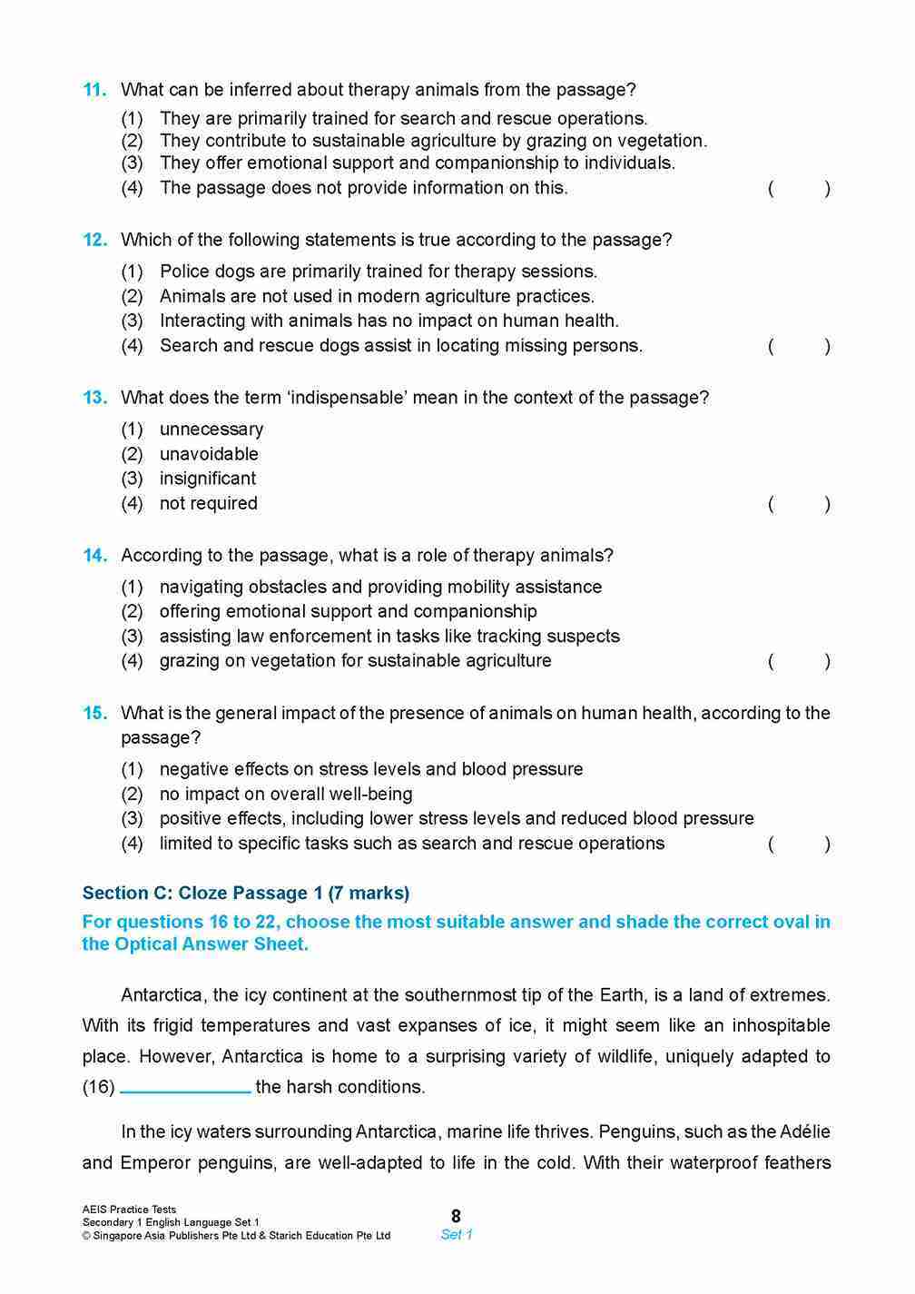 AEIS Practice Tests ENGLISH – Secondary 1 (12 to 14+ Years)