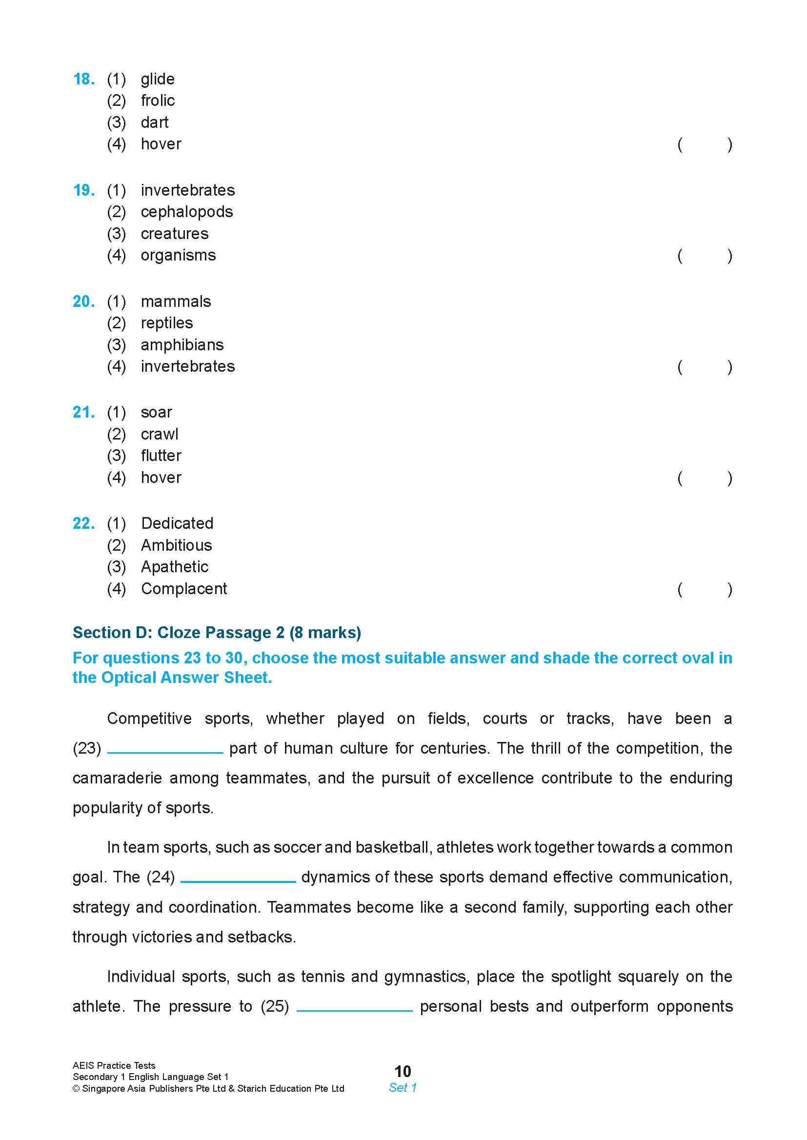 AEIS Practice Tests ENGLISH – Secondary 1 (12 to 14+ Years)