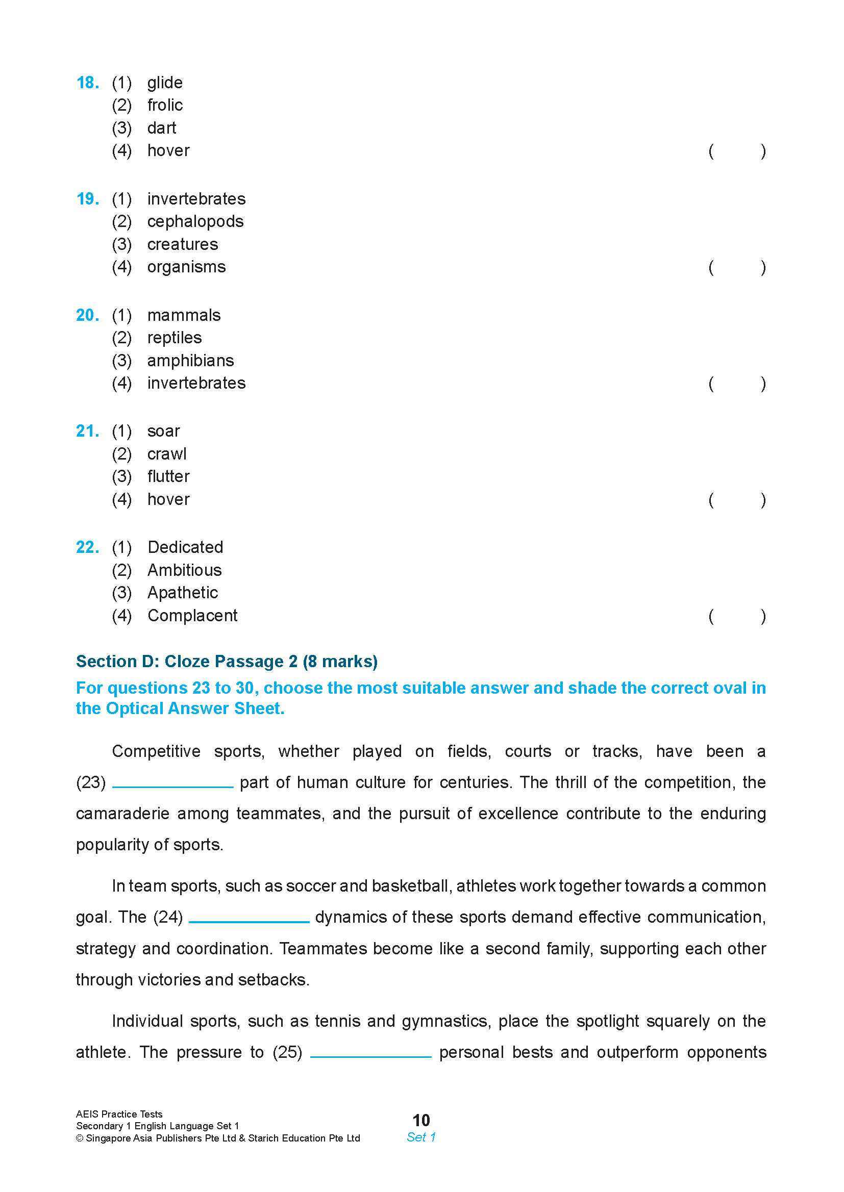 AEIS Practice Tests ENGLISH – Secondary 1 (12 to 14+ Years)