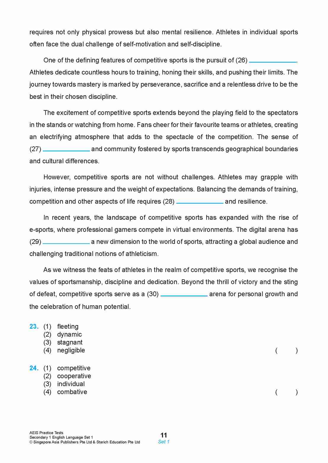 AEIS Practice Tests ENGLISH – Secondary 1 (12 to 14+ Years)