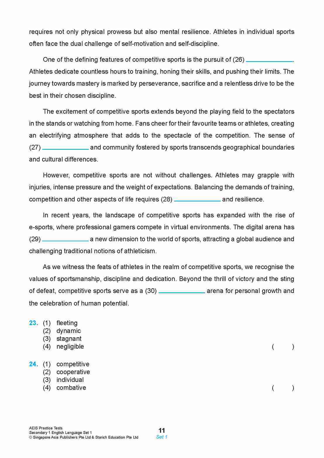 AEIS Practice Tests ENGLISH – Secondary 1 (12 to 14+ Years)