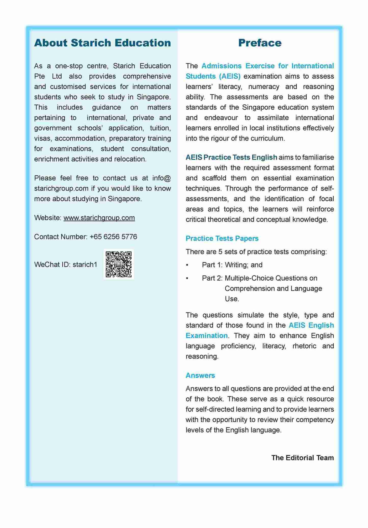 AEIS Practice Tests ENGLISH – Secondary 2 (13 to 15+ Years)