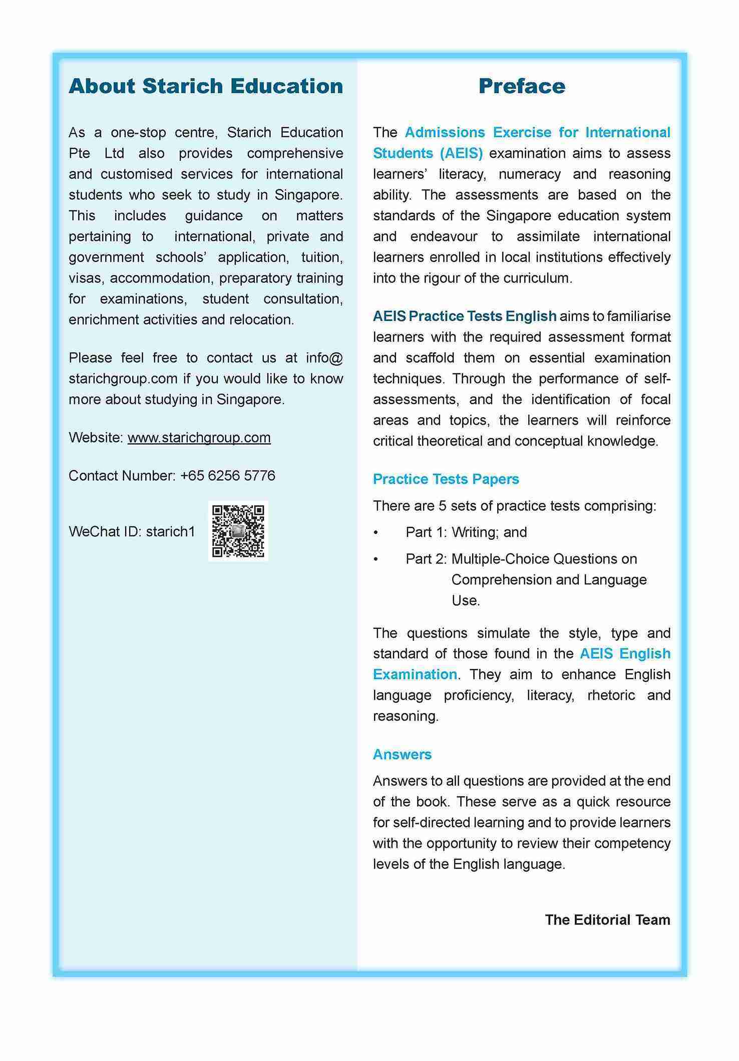 AEIS Practice Tests ENGLISH – Secondary 2 (13 to 15+ Years)