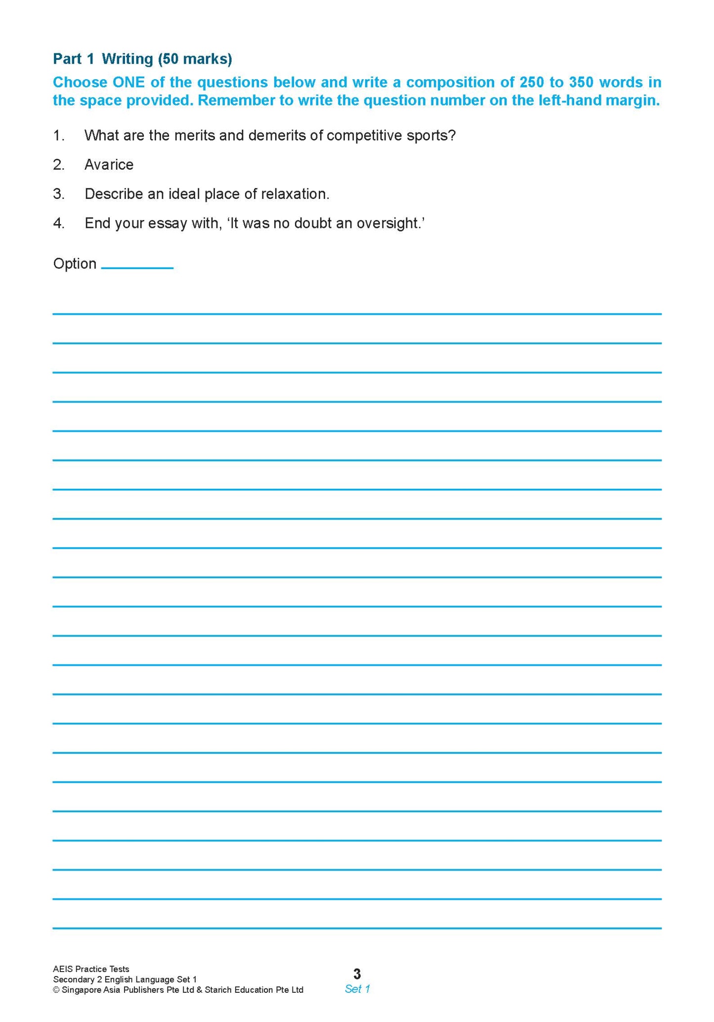 AEIS Practice Tests ENGLISH – Secondary 2 (13 to 15+ Years)