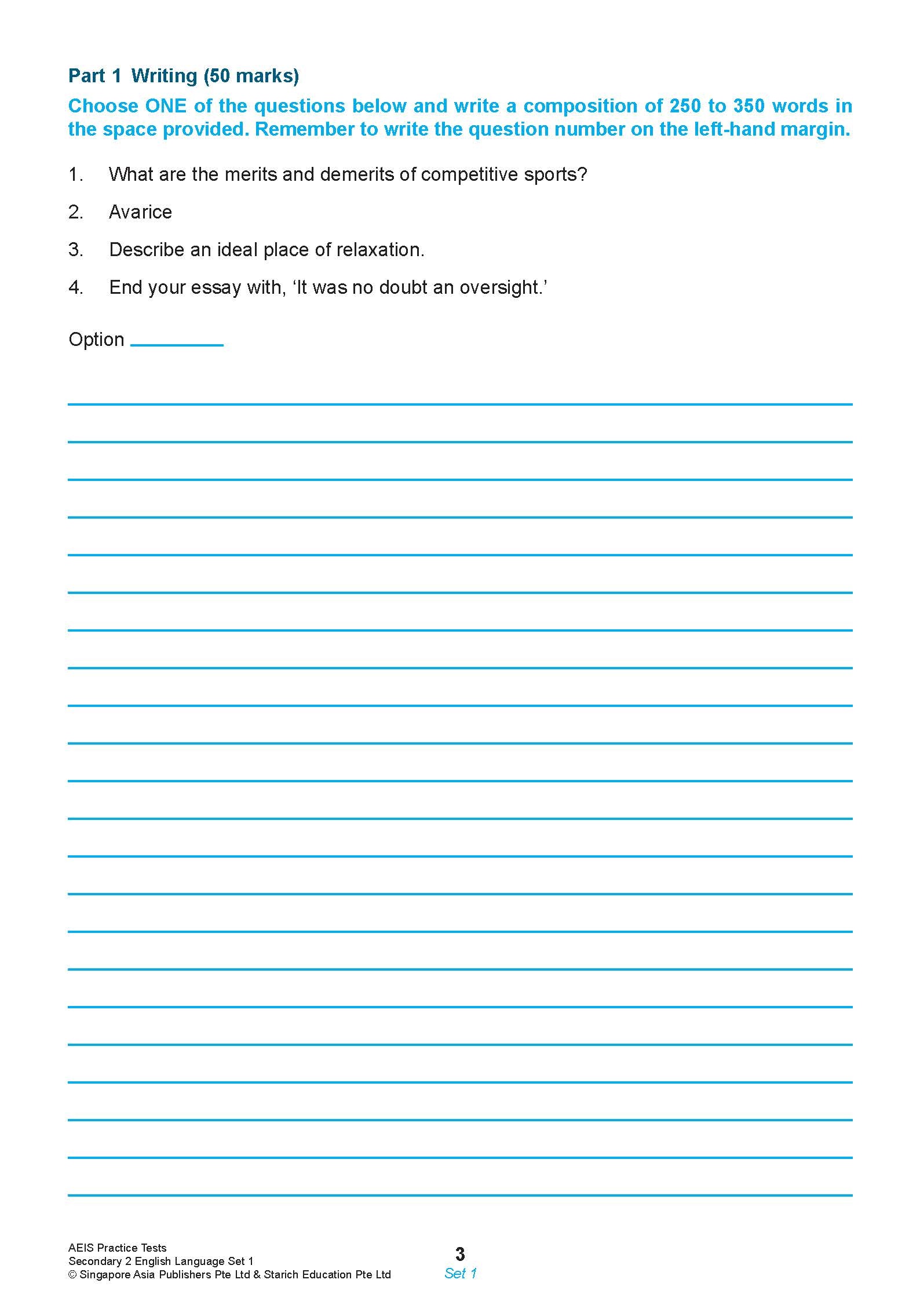 AEIS Practice Tests ENGLISH – Secondary 2 (13 to 15+ Years)