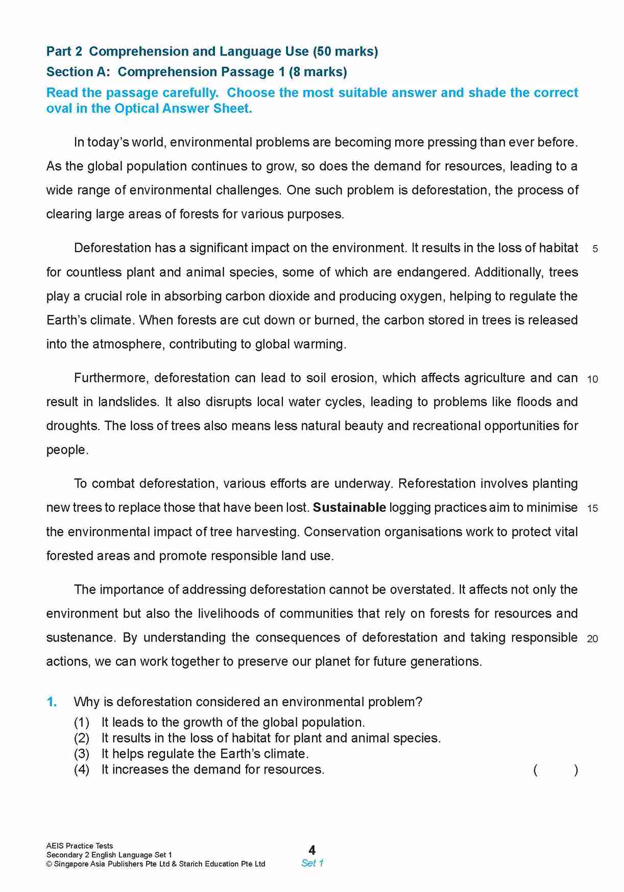 AEIS Practice Tests ENGLISH – Secondary 2 (13 to 15+ Years)