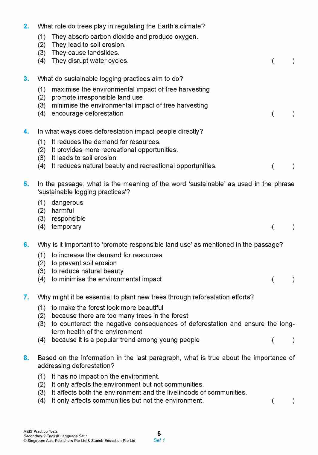 AEIS Practice Tests ENGLISH – Secondary 2 (13 to 15+ Years)