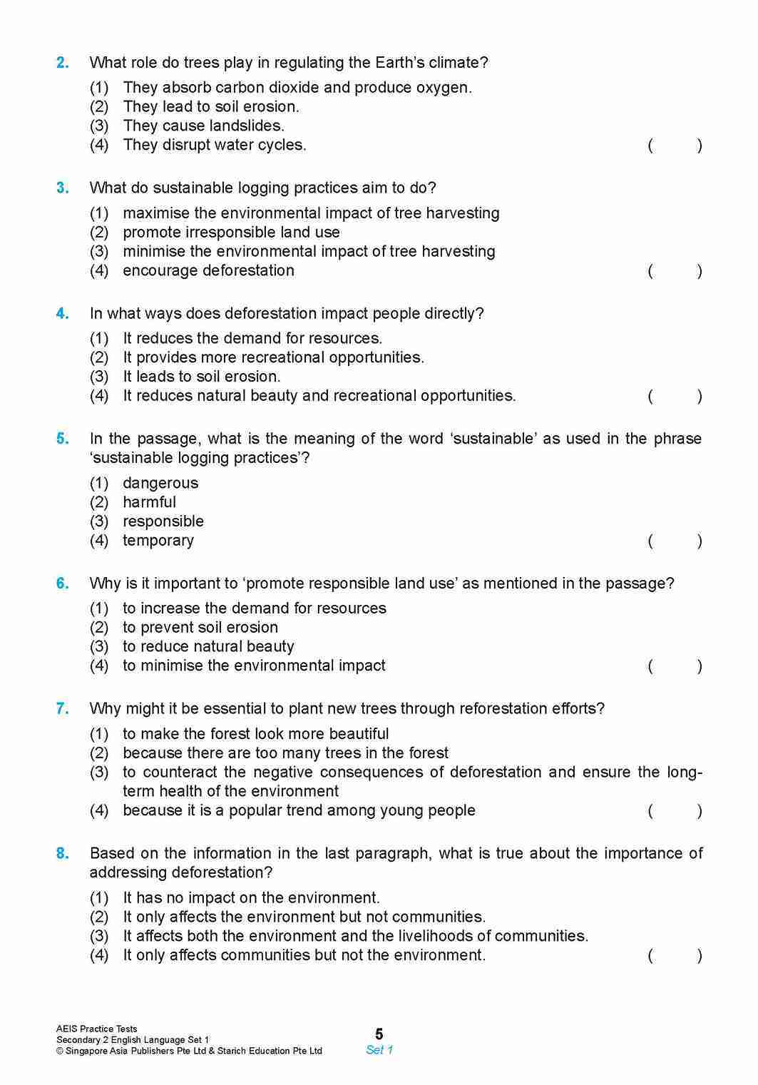 AEIS Practice Tests ENGLISH – Secondary 2 (13 to 15+ Years)