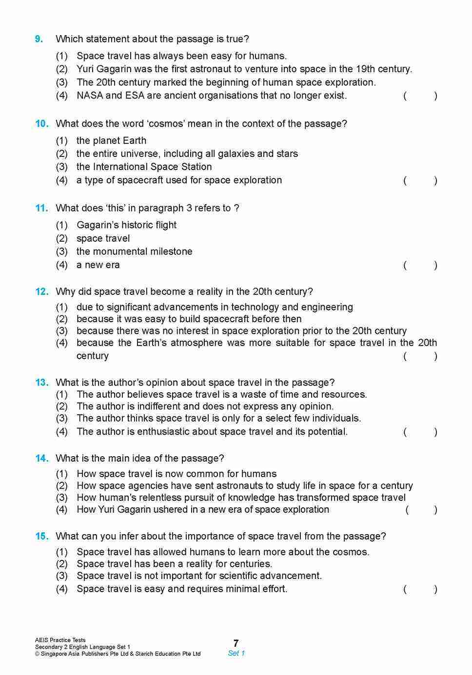 AEIS Practice Tests ENGLISH – Secondary 2 (13 to 15+ Years)