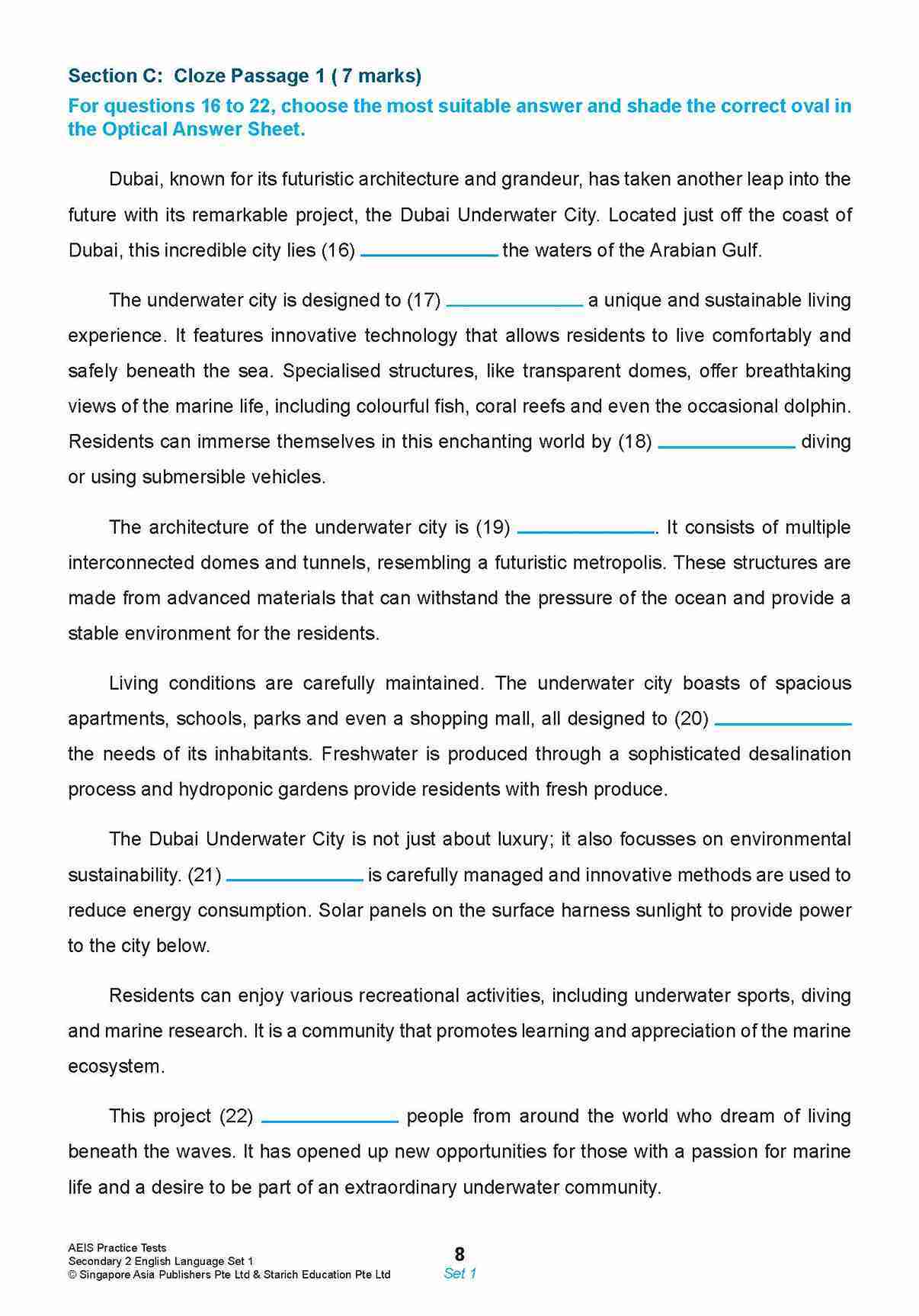 AEIS Practice Tests ENGLISH – Secondary 2 (13 to 15+ Years)
