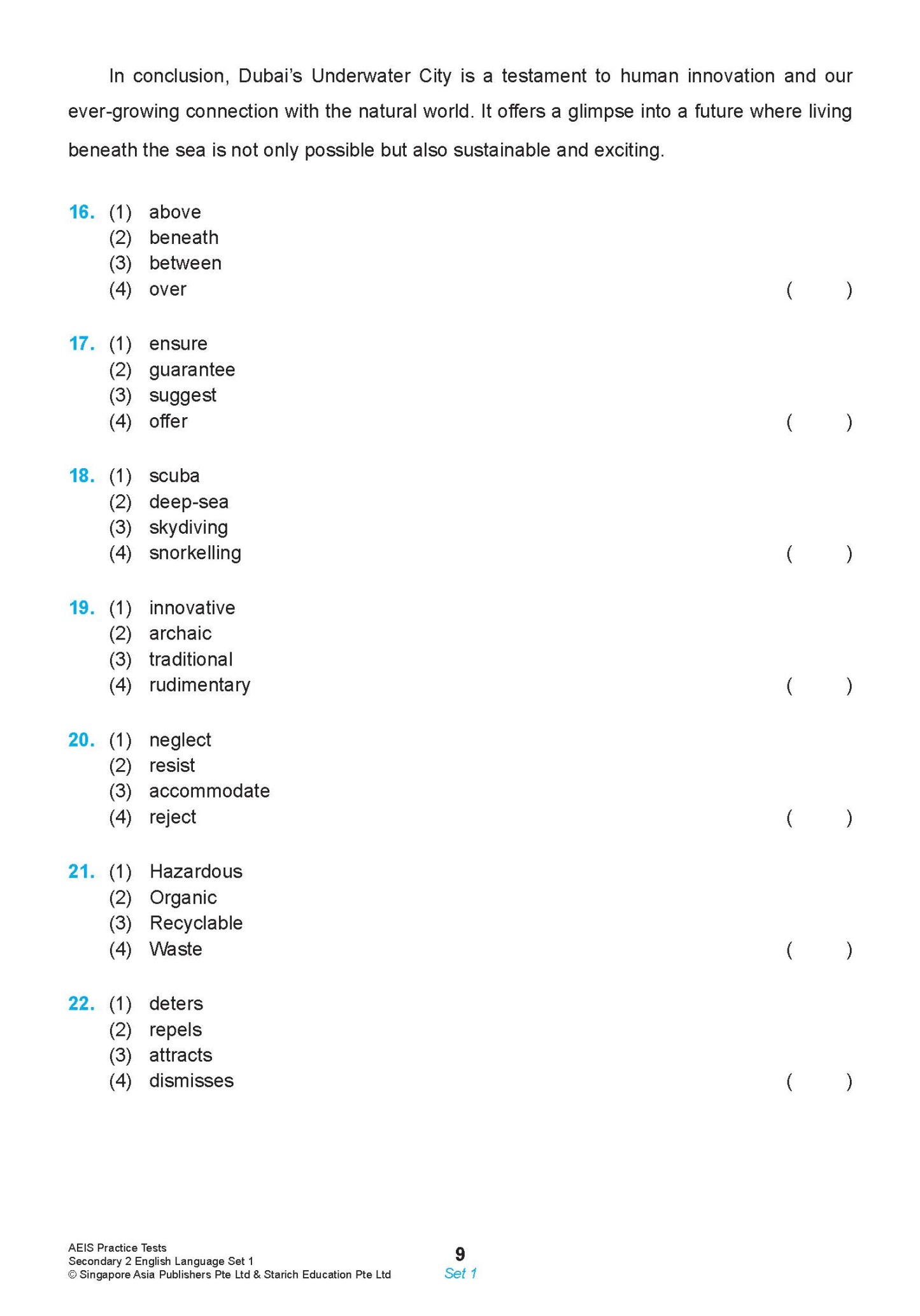AEIS Practice Tests ENGLISH – Secondary 2 (13 to 15+ Years)