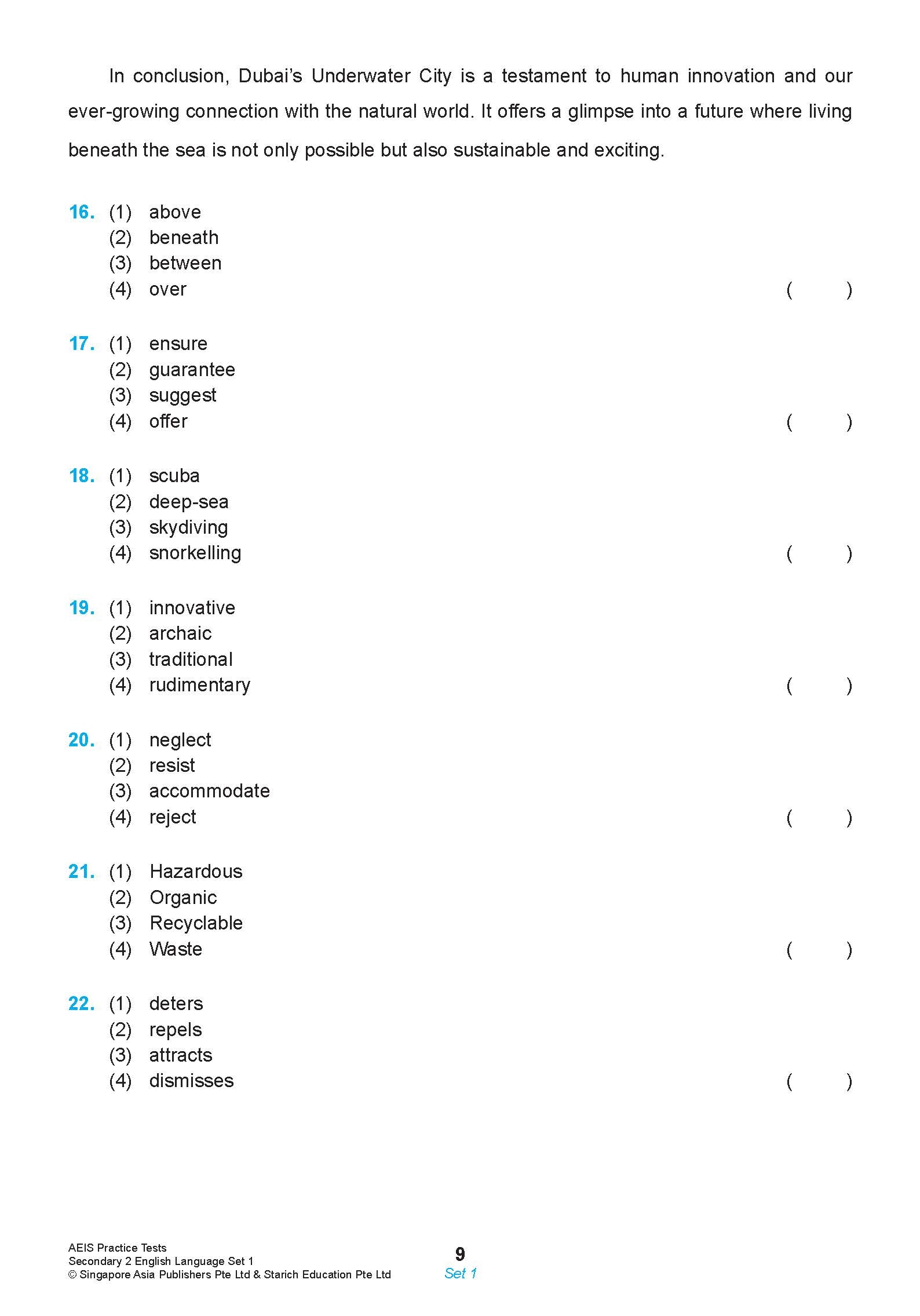 AEIS Practice Tests ENGLISH – Secondary 2 (13 to 15+ Years)