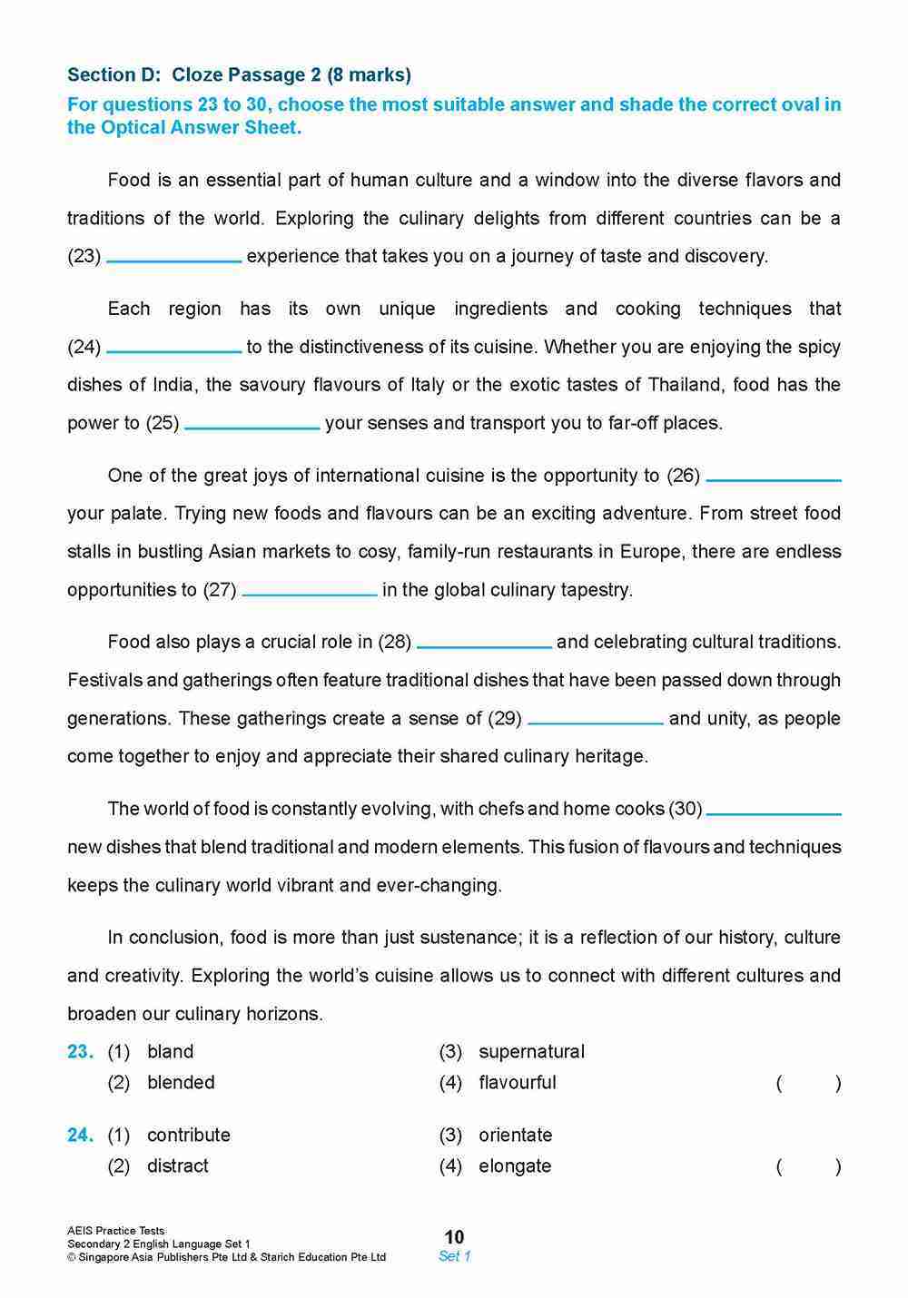 AEIS Practice Tests ENGLISH – Secondary 2 (13 to 15+ Years)