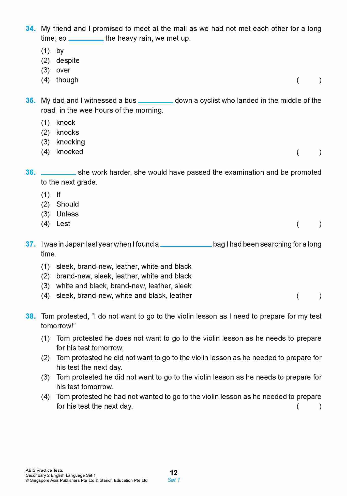 AEIS Practice Tests ENGLISH – Secondary 2 (13 to 15+ Years)
