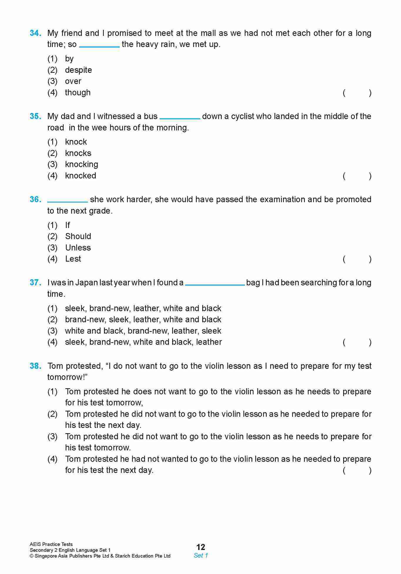 AEIS Practice Tests ENGLISH – Secondary 2 (13 to 15+ Years)