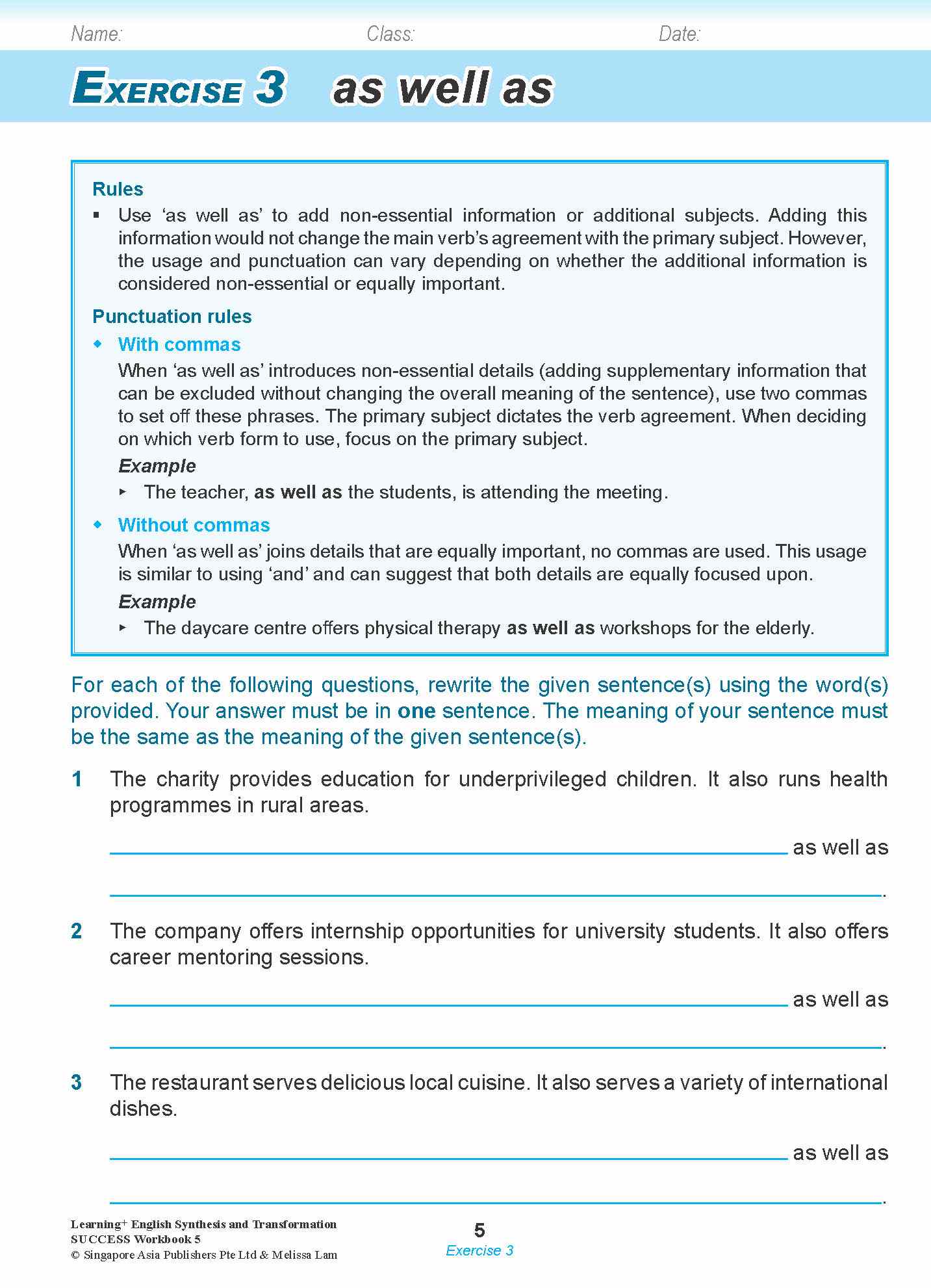 LEARNING+ ENGLISH Synthesis and Transformation SUCCESS Workbook 5