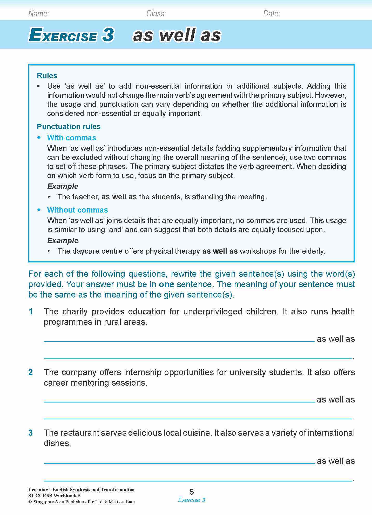 LEARNING+ ENGLISH Synthesis and Transformation SUCCESS Workbook 5