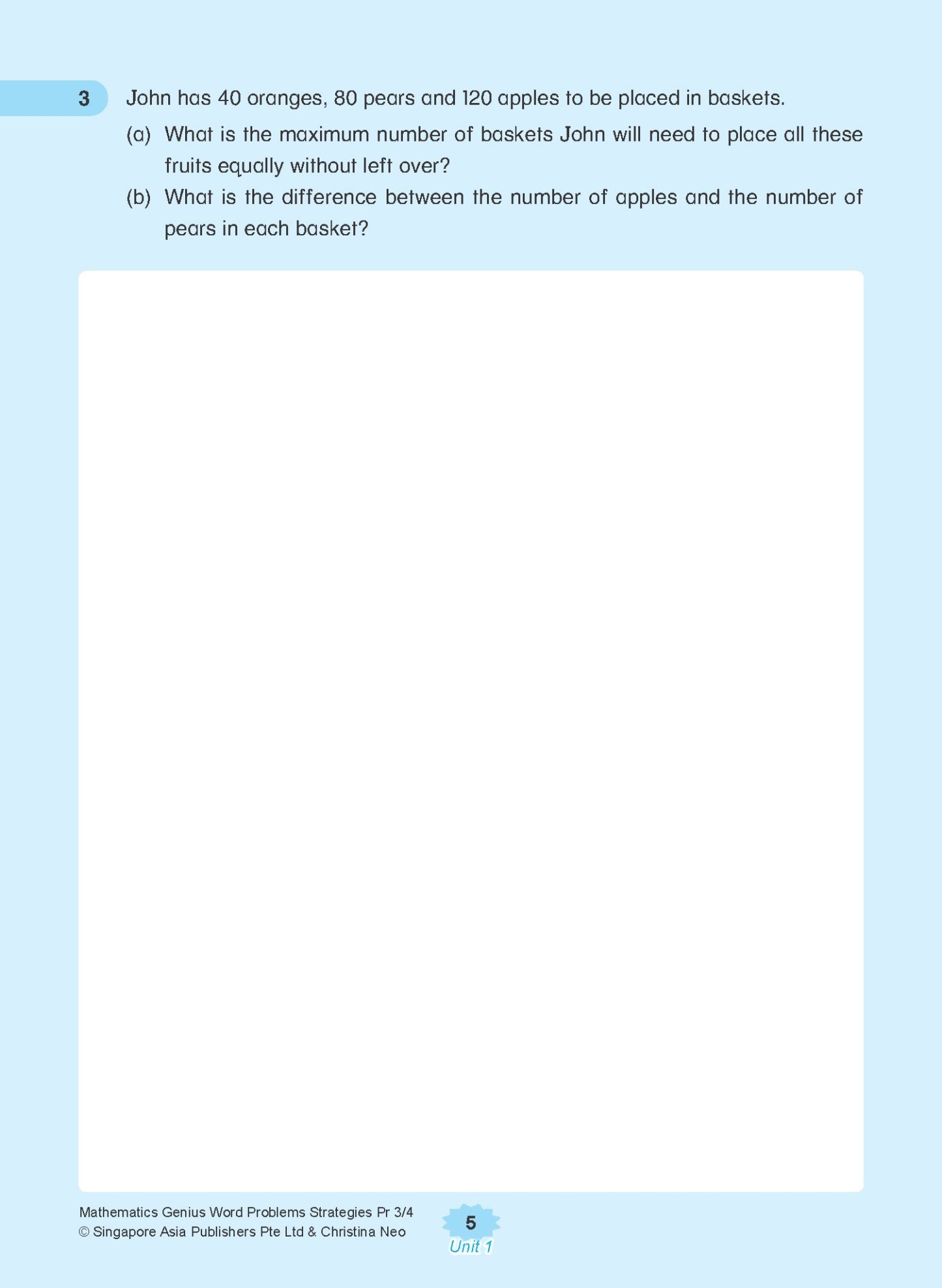 MATHEMATICS GENIUS WORD PROBLEMS STRATEGIES PRIMARY 3/4